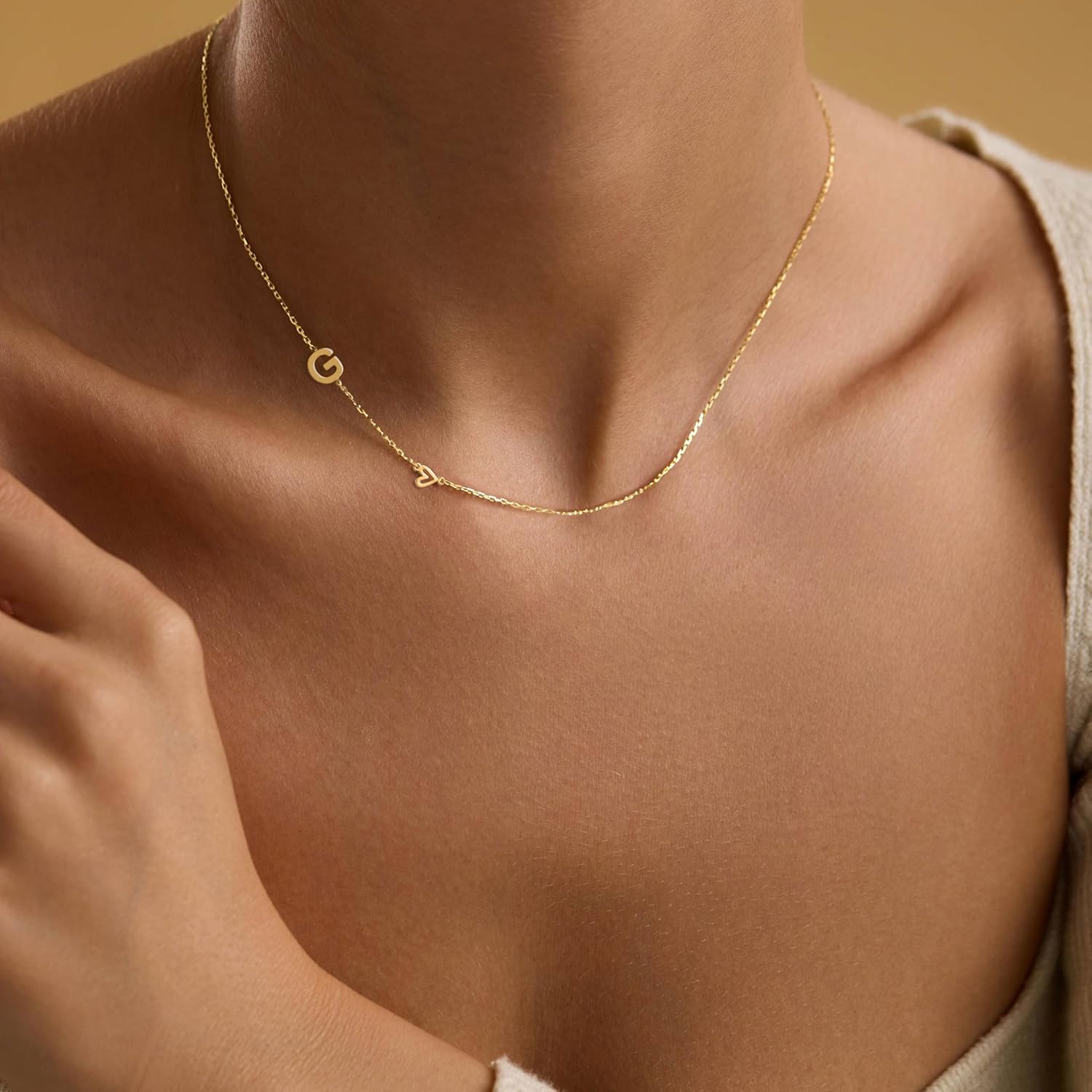 Initial Necklaces for Women,14k Gold Plated Initial Heart Charm Necklace Dainty Letter Choker Necklace for Women Trendy Cute Sideways Initial Custom Name Necklaces Personalized Gold Jewelry Gifts - Image 2