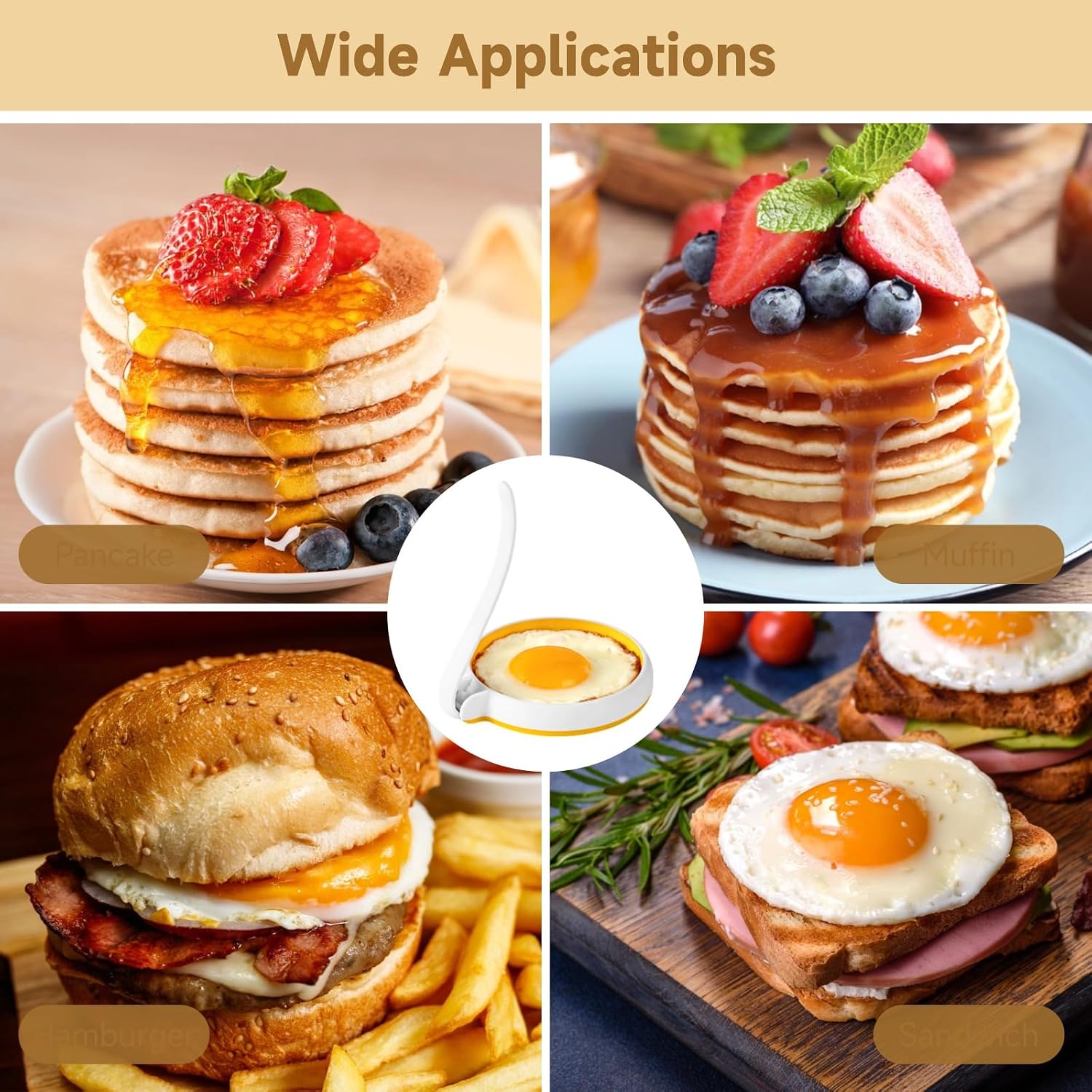 4 Pcs Nonstick Fried Egg Rings, Griddle Egg Molds with Foldable Handle, 4 in Egg Rings, Leak-Proof, Heat-Proof up to 400 ℉ for Breakfast Sandwich Maker