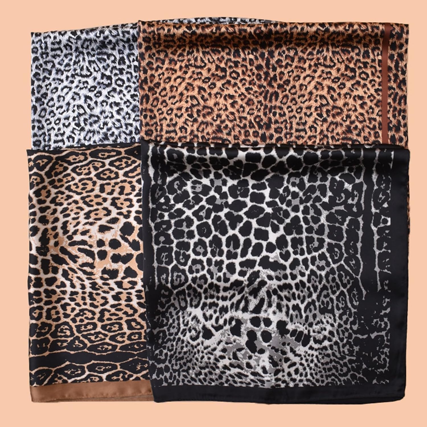Leopard Cheetah Head Scarf for Women Silky Satin Square Neck Bag Purse Scarves Wrapping Sleeping Hair Bandanas 27.5 in