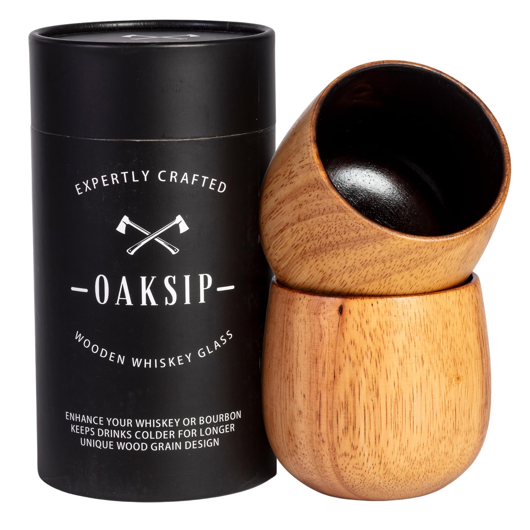 The Original Charred Wooden Bourbon Drinking Glass Bourbon Gifts for Men | Whiskey Glasses For Dad | Great Whiskey Gifts for Men Who Have Everything | Perfect Presents For Boyfriend or Dad (2 Pack)