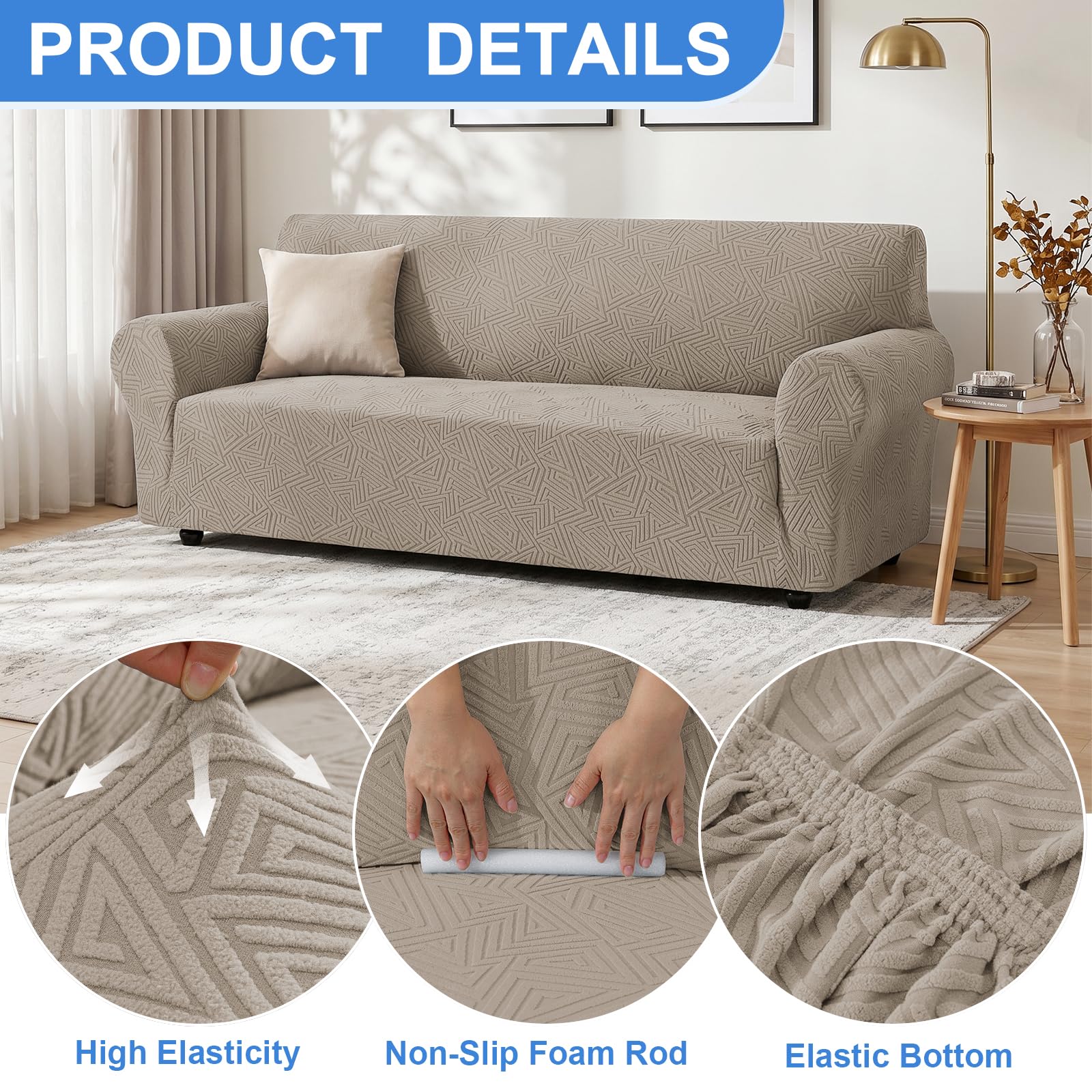 Ystyle Copridivano 4 Posti con Braccioli, Cachi | Universale Copridivano Elasticizzato, Antiscivolo Antigraffio per Gatti Cani, Antimacchia, Lavabile, Moderno, per Soggiorno