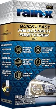Rain-X 610200 2-Step Headlight Restorer Kit, Restores Clarity of Headlights Preventing Oxidation & Discoloration, Quick & Effective in Just 15 Mins with No Tools or Tape Required