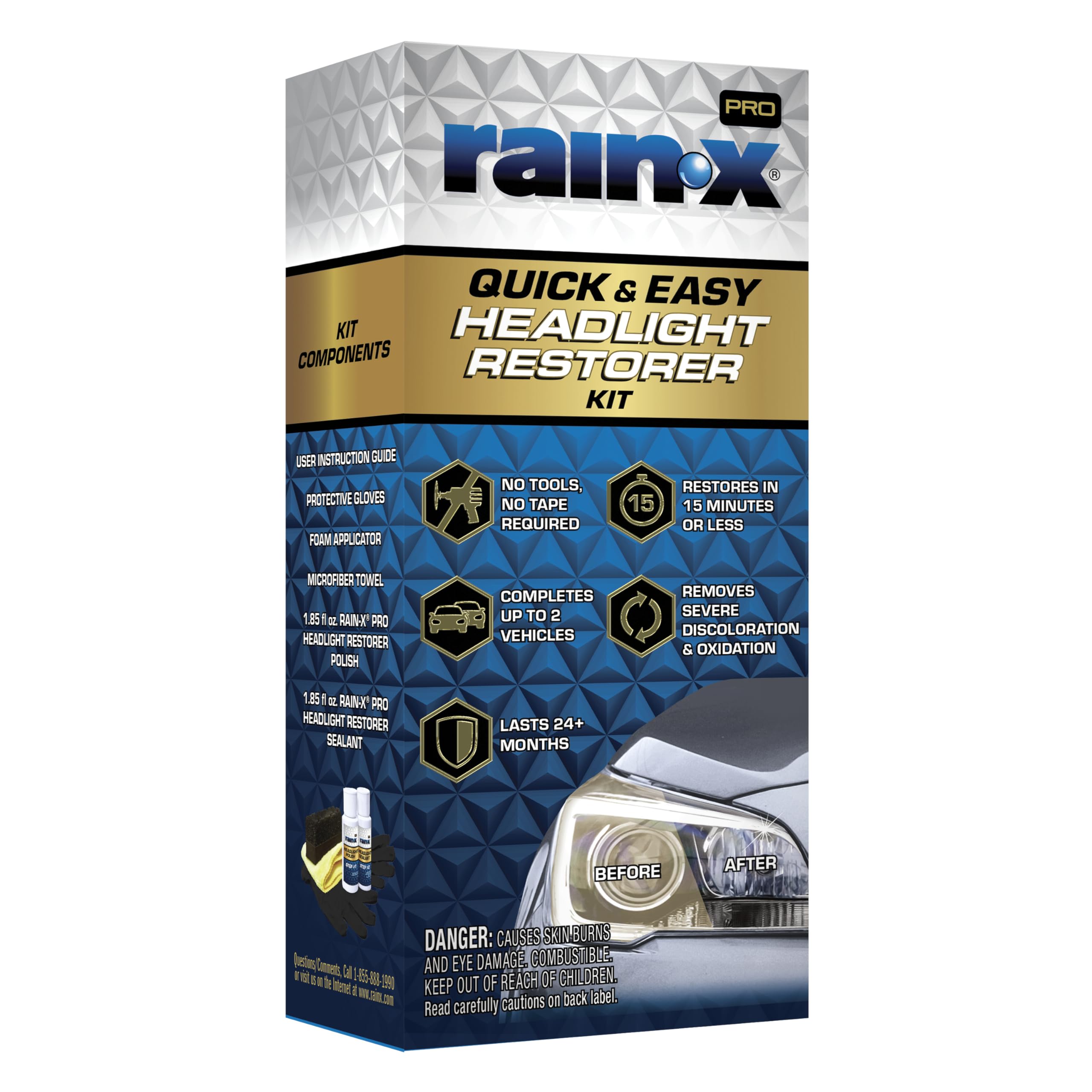 Rain-X 610200 2-Step Headlight Restorer Kit, Restores Clarity of Headlights Preventing Oxidation & Discoloration, Quick & Effective in Just 15 Mins with No Tools or Tape Required-image-6