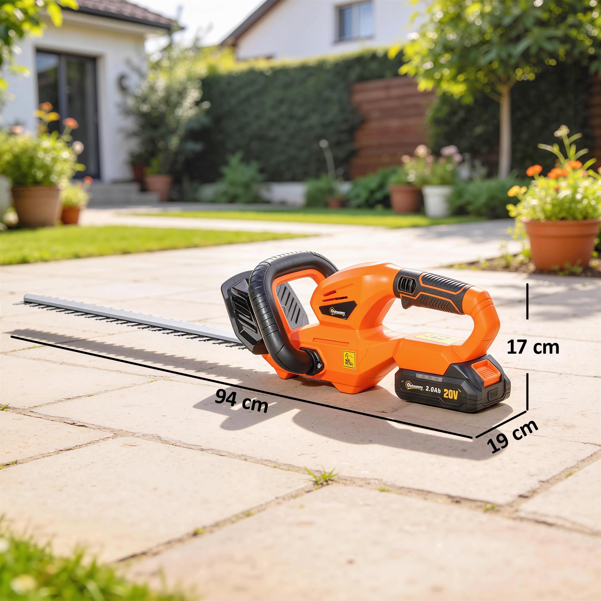 Outsunny Cortasetos inalámbrico de 20 pulgadas, cortador de setos eléctrico de 18 V con hoja de doble acción de 51 cm, batería de 2000 mAh y cargador, mango antideslizante para ramas de jardín