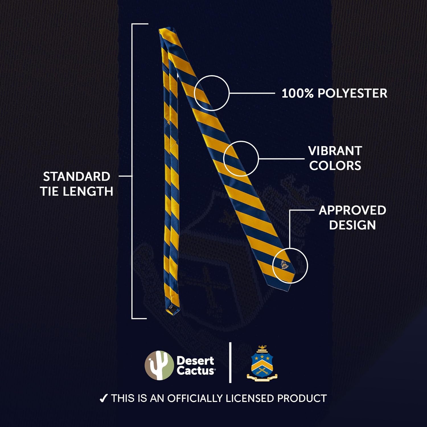 Desert Cactus Pi Kappa Phi Neck Tie Pi Kapp Fraternity Greek Formal Occasion 100% Polyester Necktie with Logo, Officially Licensed (Style A)