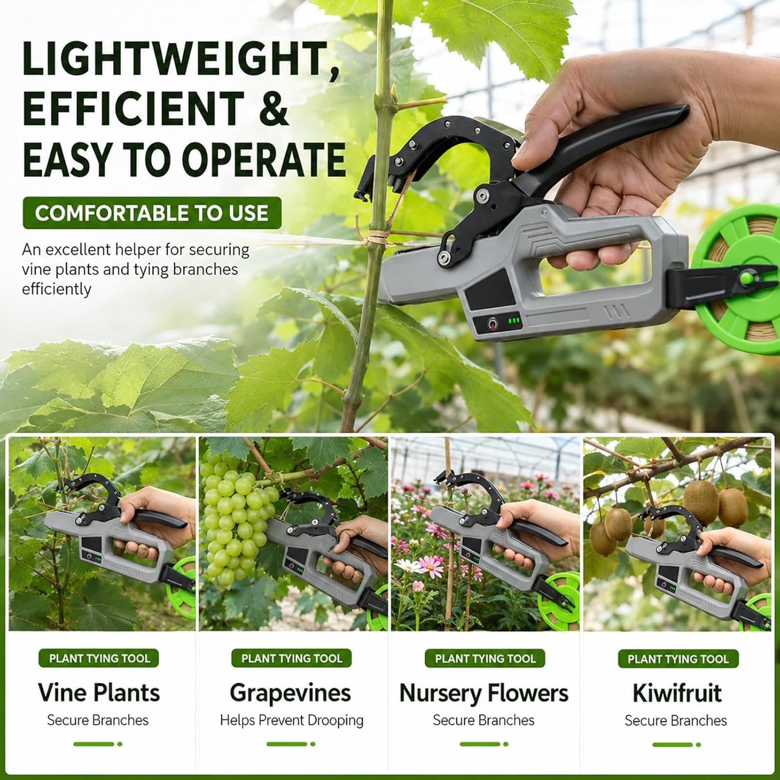 Atador Automático De Plantas De Jardín, Herramienta Eléctrica Inalámbrica Para Atar Plantas, Diámetro De Atado De 45 Mm Para Tomates, Uvas Y Plantas Trepadoras