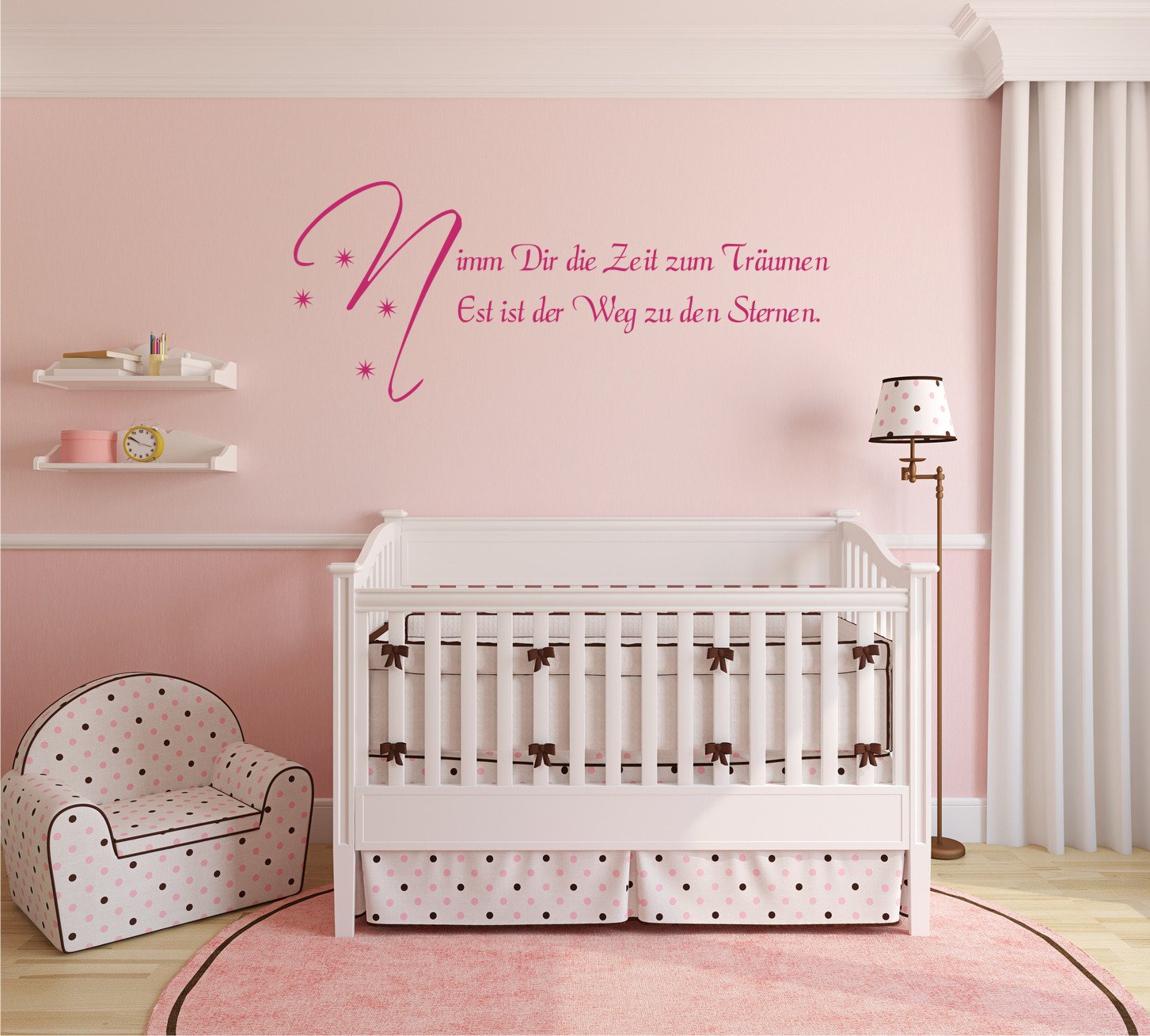 INDIGOS UG - Decalcomanie da muro - adesivi da parete - Murale - "Time to dream", rosa, 157x72 - Decorazione per soggiorno, camera dei bambini, ufficio, scuola