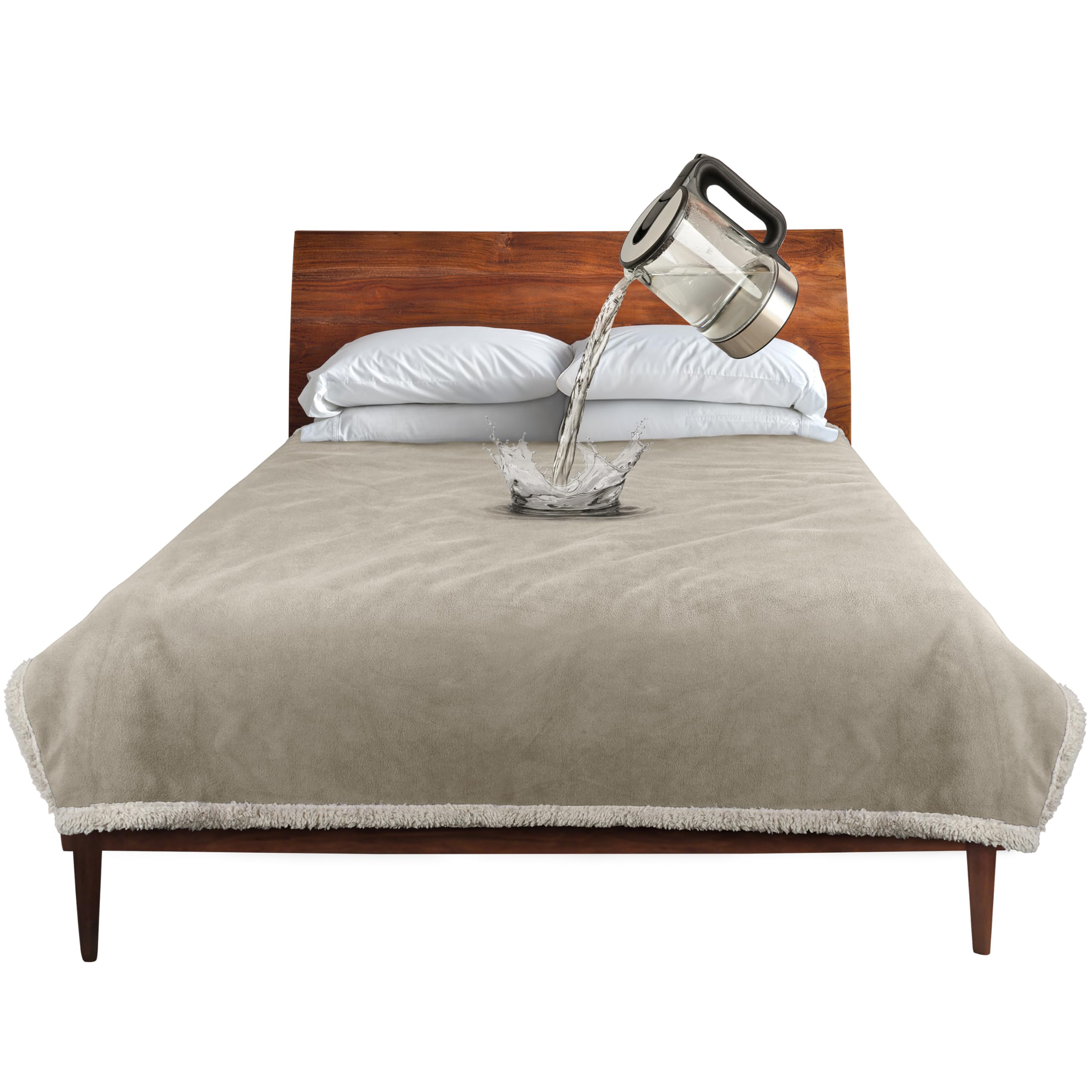 Catalonia Waterproof Liquid Pee Proof Fleece Sherpa Blanket for Bed Couch Sofa, Protector Cover for Baby, Cozy Lining Throws for Camping Boating (Camel/Taupe, 50x60 inch)