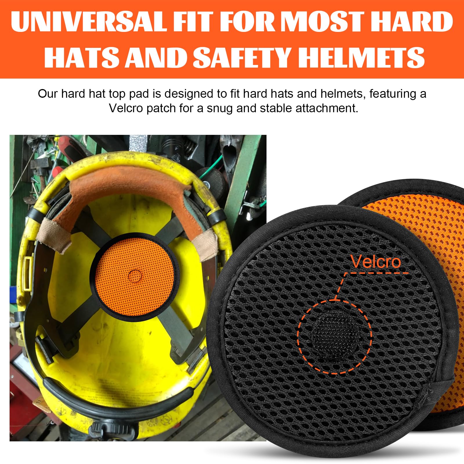 Almohadilla para parte superior dura para sombrero, inserto de casco duro refrescante/forro/cojín de repuesto para cascos, banda lavable para el sudor, accesorios de suspensión (naranja, paquete de 6)