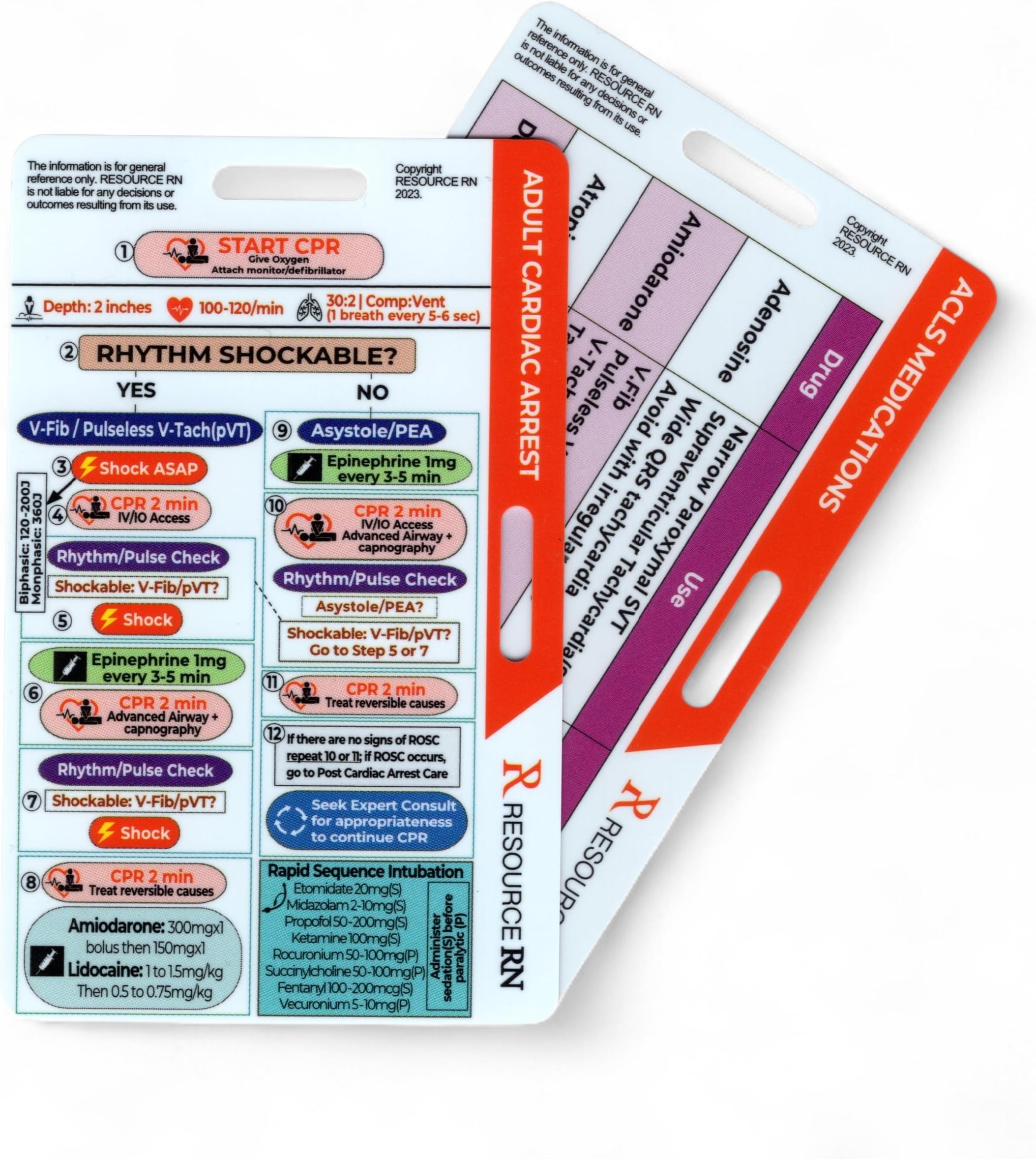 Advanced Cardiac Life Support (ACLS) Badge Buddy – 2-Card Set | Quick Reference Guide for Emergency & Critical Care | Horizontal & Vertical Compatible