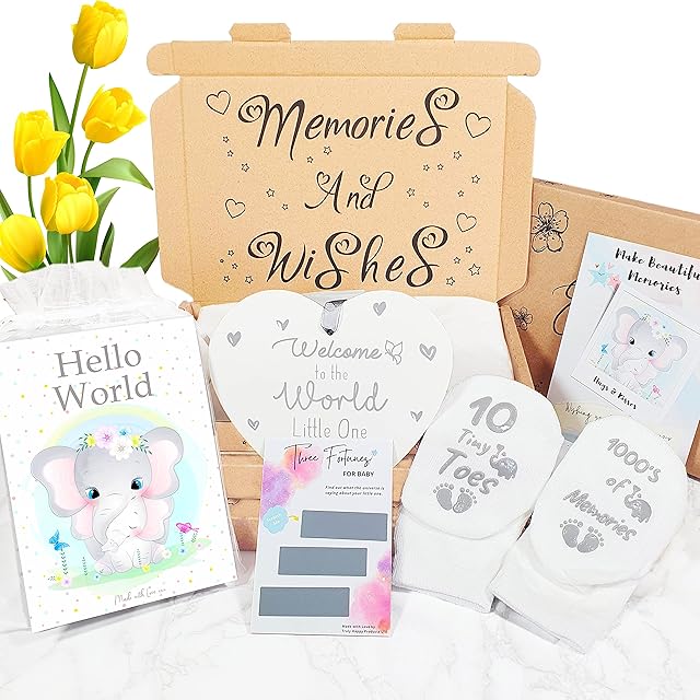 Bellalisia Baby Shower Gifts for Mum to be Perfect Pregnancy Present for New Mum, Dad and Newborn, Baby Milestone Cards, Novelty Baby Socks, Wooden Plaque, Wish and Fortune Card for All Your Memories