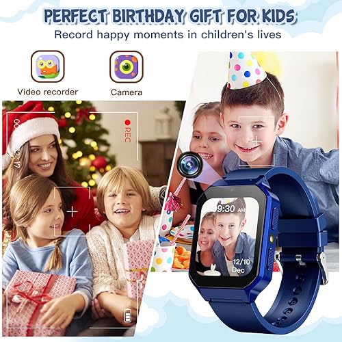 Miniatura 3 de DERUI Reloj inteligente para niños de 3 a 12 años y niñas, 26 juegos de rompecabezas, reloj inteligente con cámara, podómetro, cronómetro,