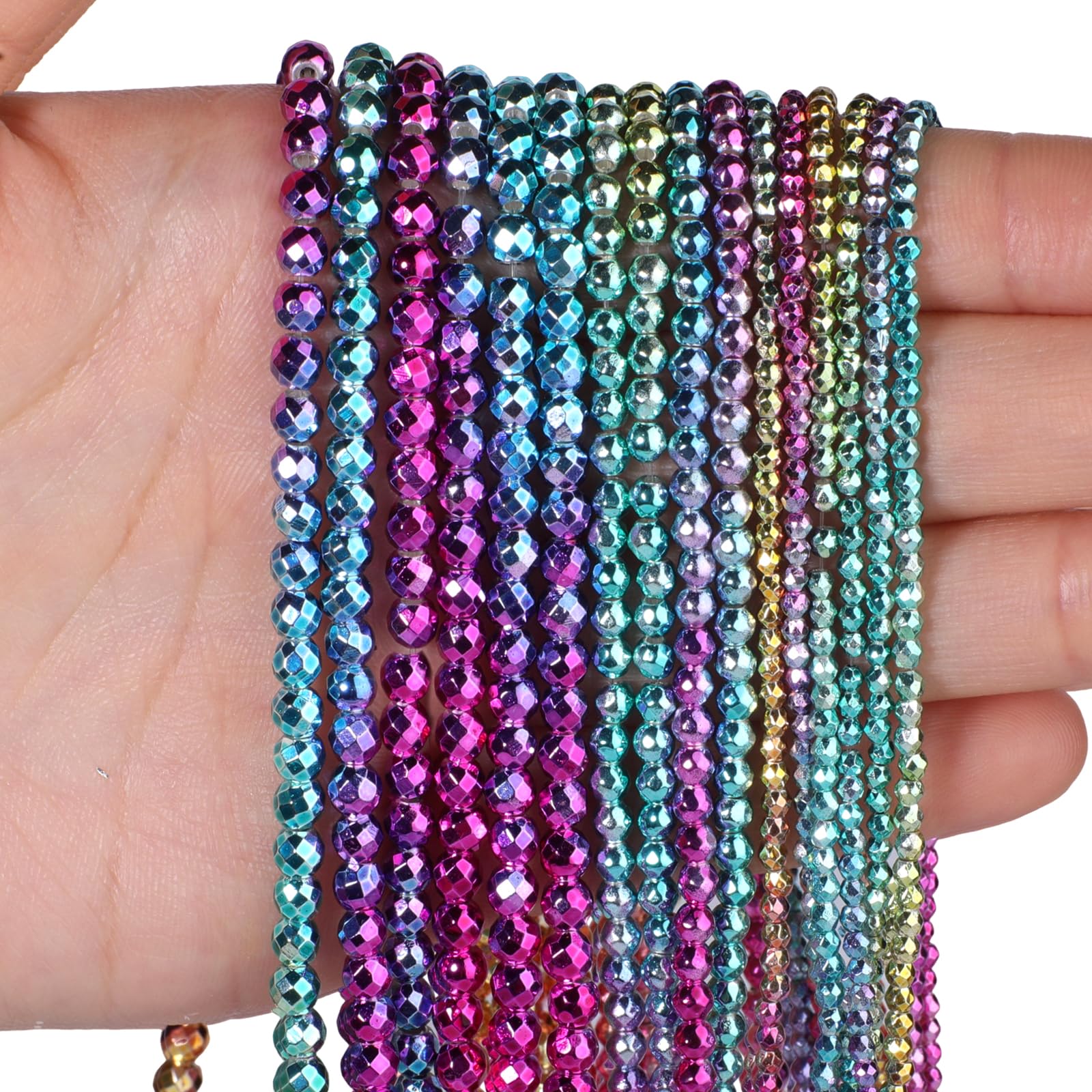 3mm 120pcs Natural Gradient Colorful Hematite Stone Beads, Songxi Small Faceted Round Loose Gemstone Beads for Jewelry Making, DIY Art and Craft, Bracelet for Necklace