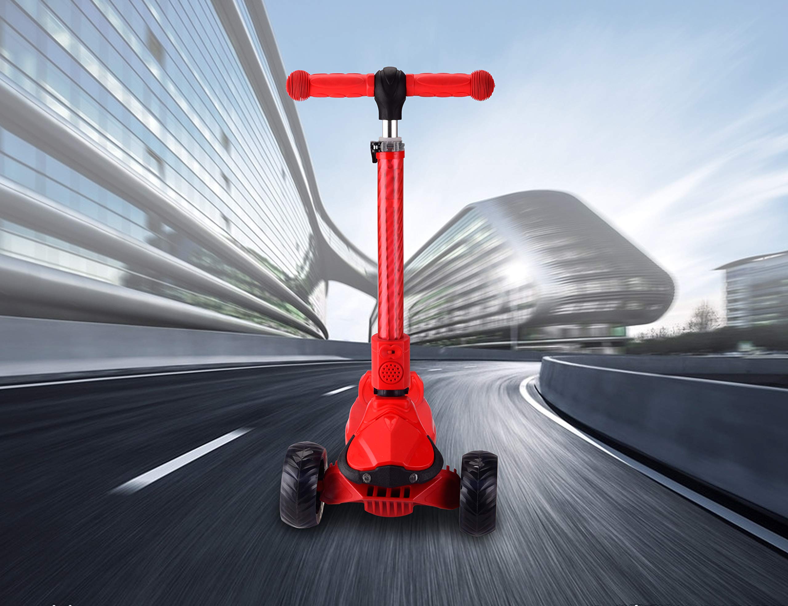 Kick Scooter with Adjustable & Foldable Handlebar, Light Up &Flashing Wheels, Extra Wide deckplate, Ride on Scooter with Brake for Kids 3-8 Years Old, (Red)
