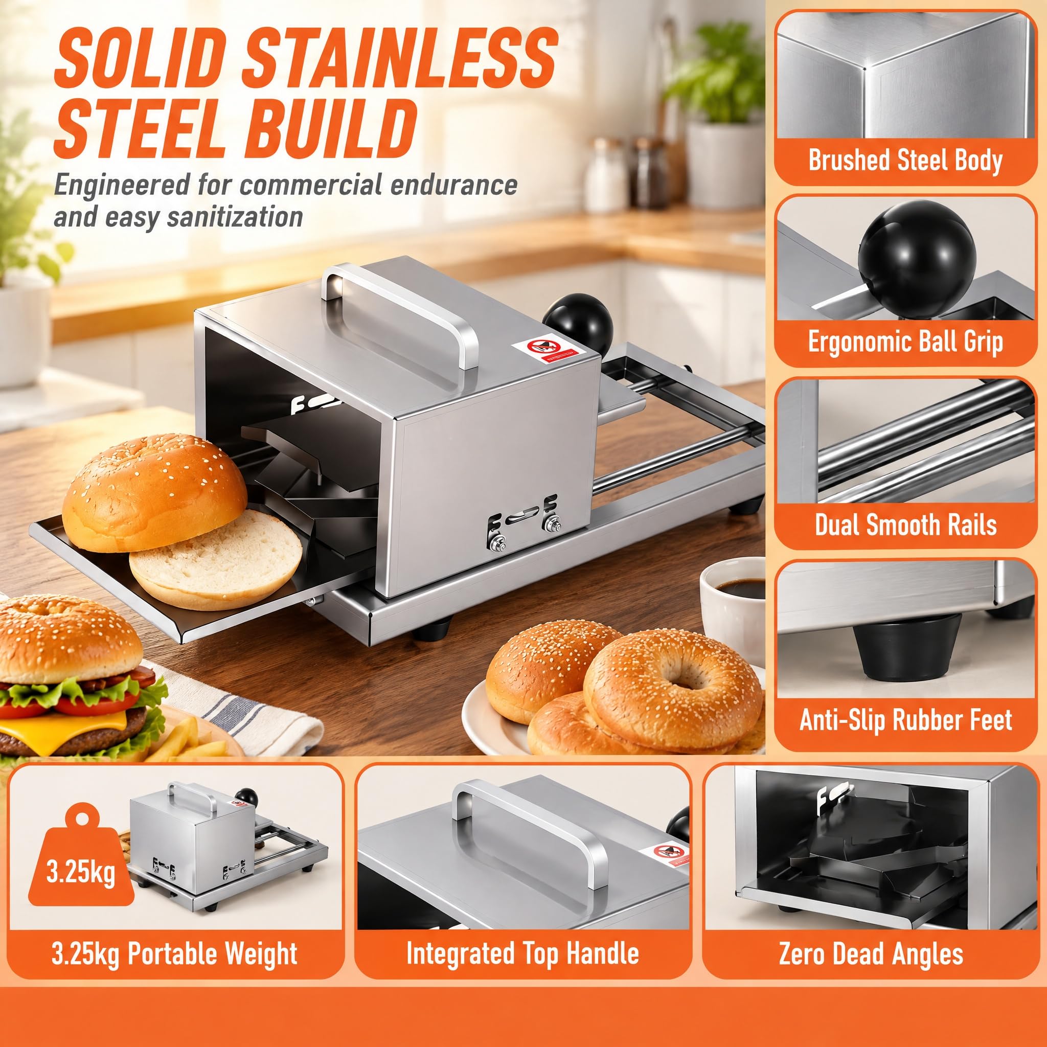 Cortador de pan y bagel comercial, cortador de hamburguesas y manual