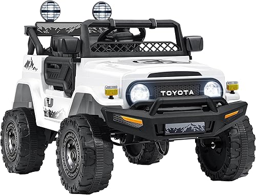 Toyota FJ40 con licencia de 12 V con control remoto para padres, vehículos eléctricos para niños, 3 velocidades, 6 luces LED, música MP3, pedal de