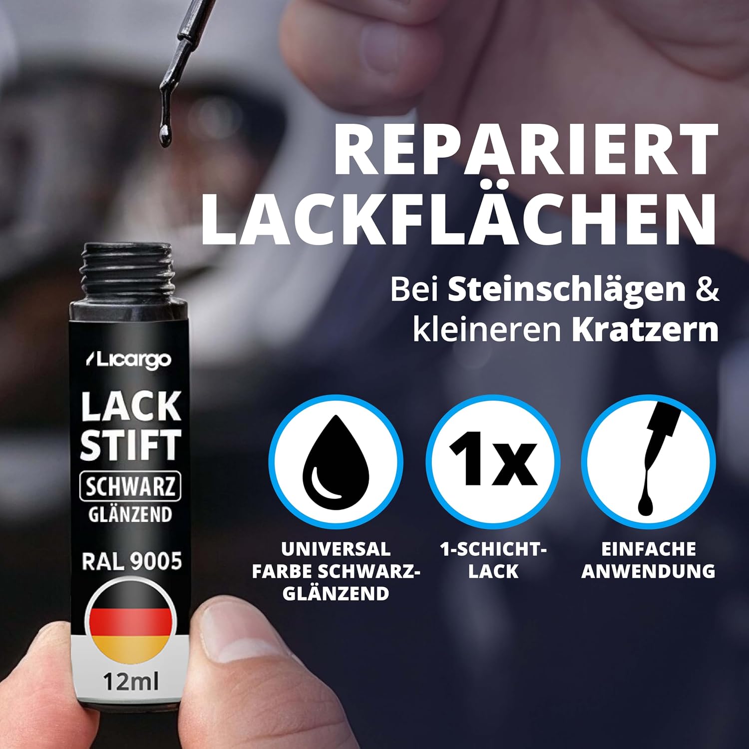 LICARGO Lackstift Schwarz Glänzend - Reparaturlack gegen Kratzer RAL 9005 - Analyse des détails et conception