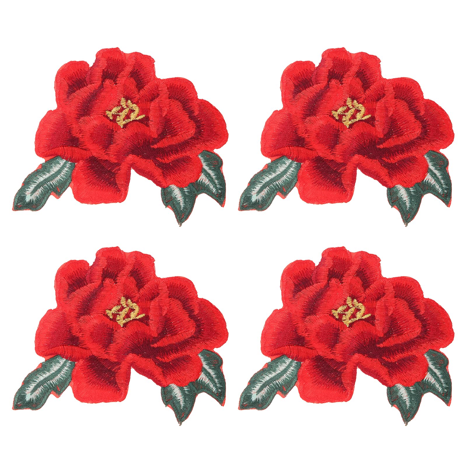 sourcing map 4pcs Large Peony Floral Iron-on Patch, 4.5''x5.3 Embroidered Sew Flower Patch Appliques Repair Patches for Clothing Repair Backpack Shoes Decoration, Red