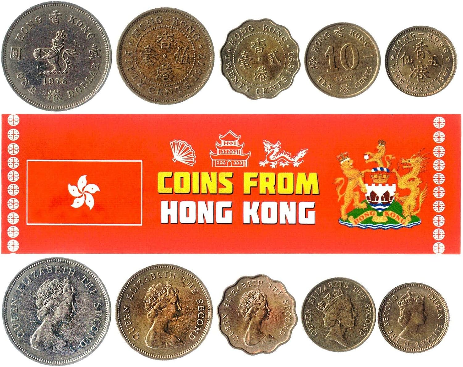 Hong Kong 5 Mixed Coins | 10 to 50 Cents | Hong Kongese Currency Since 1955
