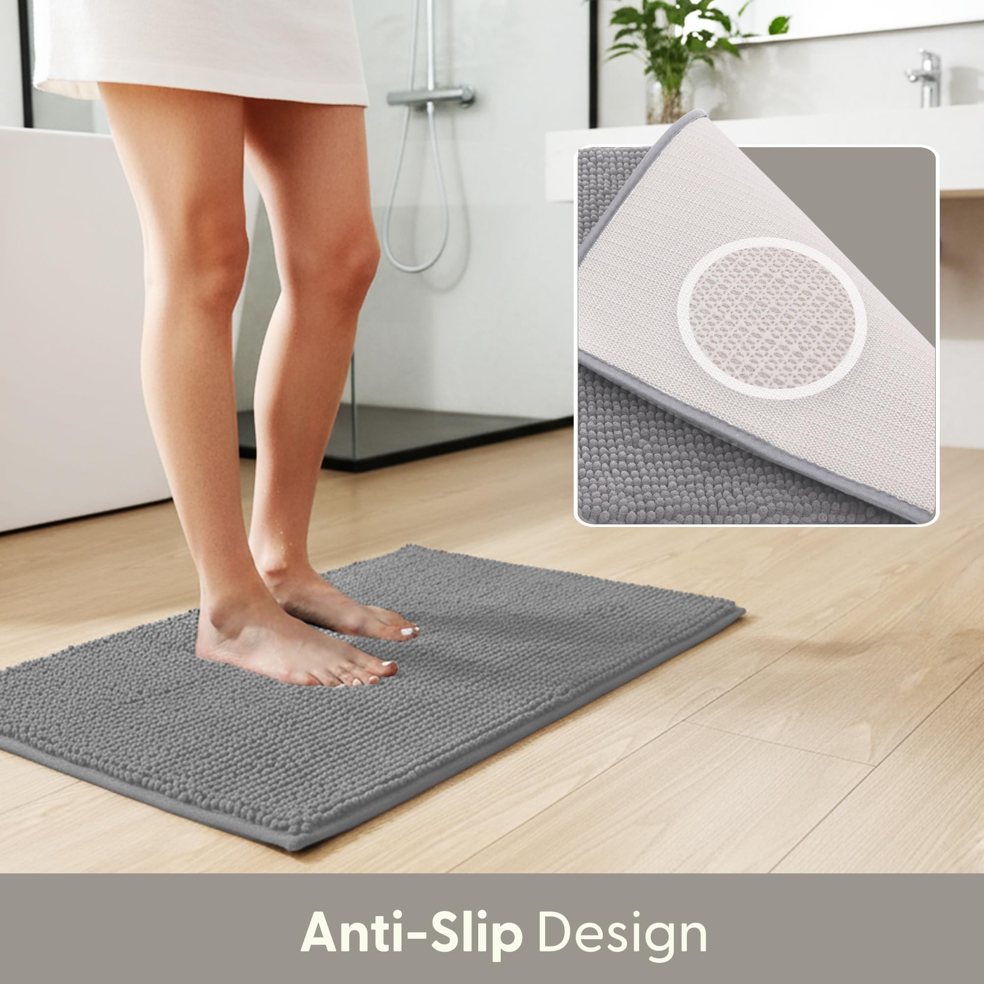 Tappetino da bagno antiscivolo, morbido, assorbente, in microfibra, lavabile in lavatrice, per vasca da bagno, doccia e bagno, grigio scuro | Leroy Merlin