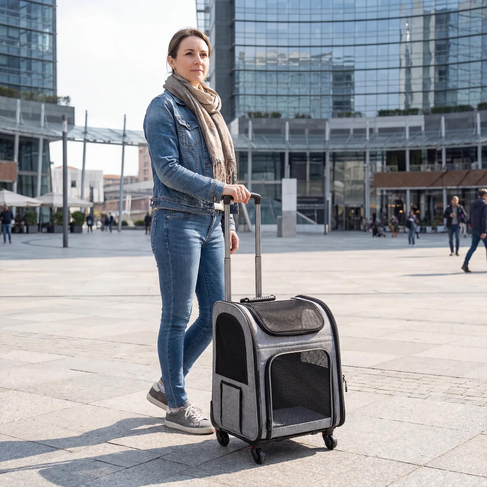 Galatée Cochecito para Mascotas, Mochila para Perros con Ruedas Extraíbles, Mochila para Perros Aprobada por Aerolíneas, Bolsa De Viaje para Mascotas con Ventanas De Ventilación De Malla(Gris)