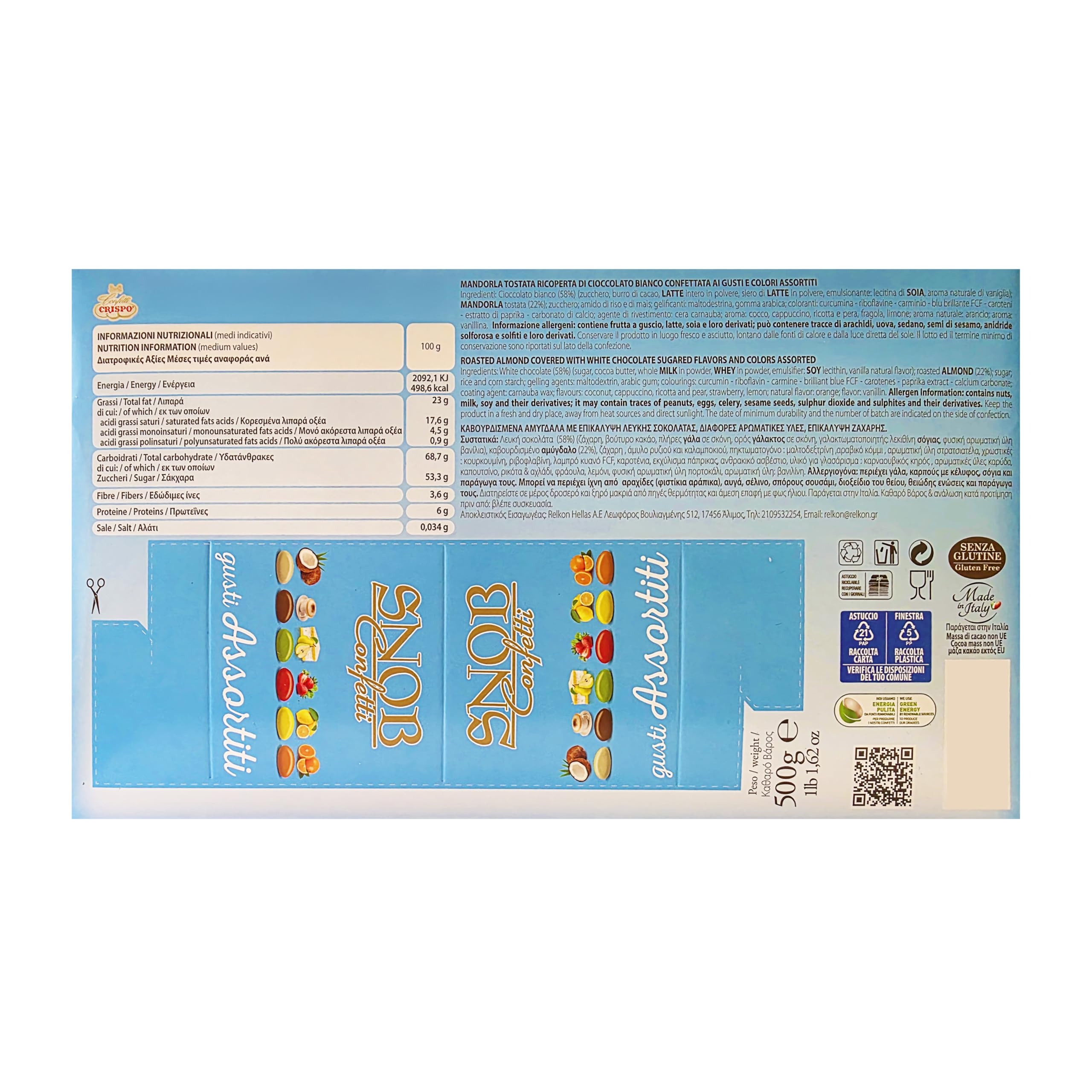 Confetti Snob Crispo 2 Kg, Gusti Assorititi con Mandorla Tostata Ricoperta di Cioccolato Bianco per Bomboniera Confettata Matrimonio Comunione - 2000 Grammi