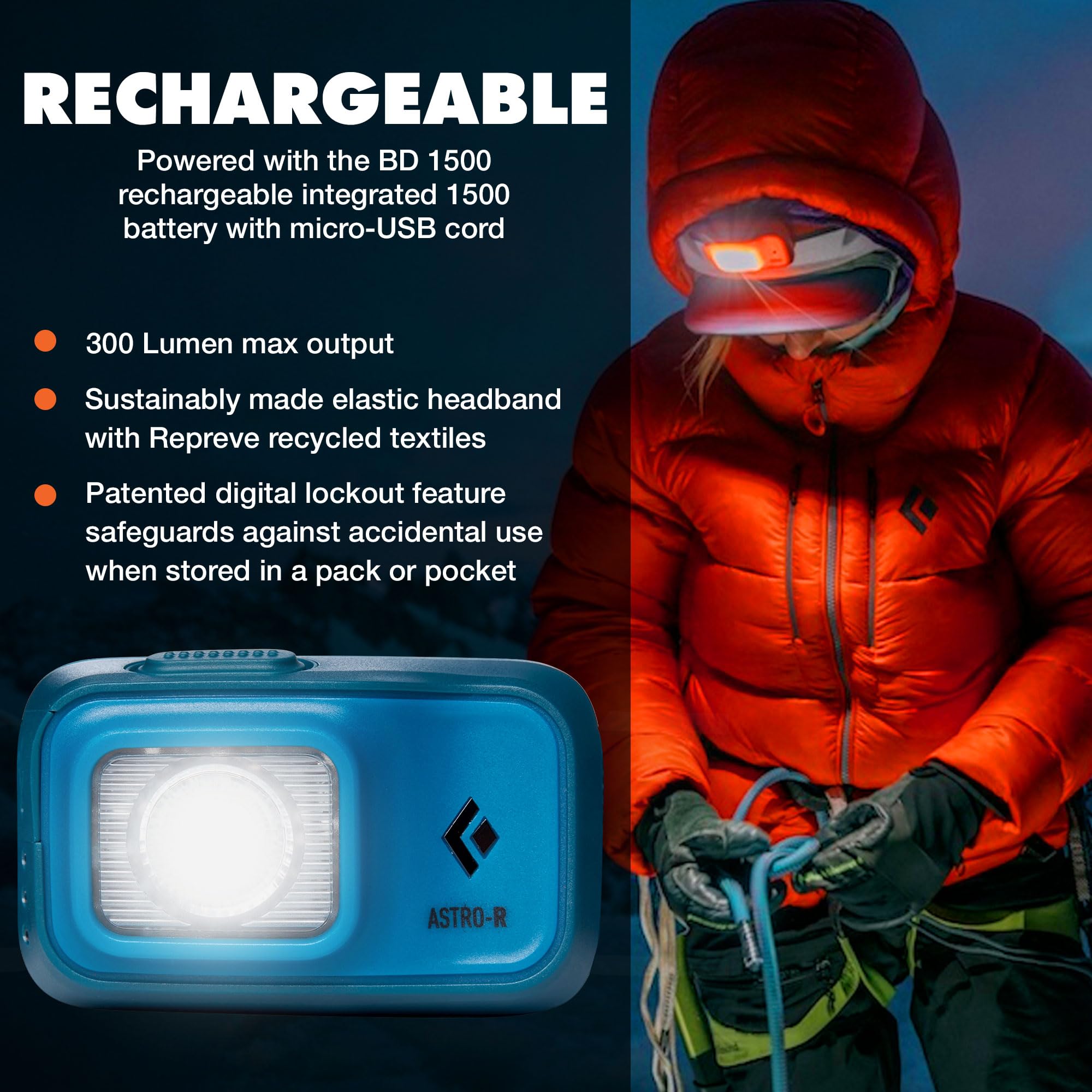 Black Diamond Astro Headlamp - 300 Lumens, Azul - View #3