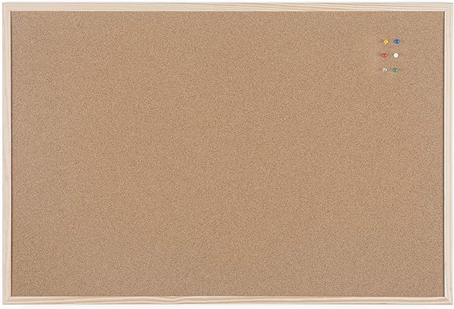 Bi-Office Basic Cork Board, Pine Wood Frame, 90 x 60 cm, brown