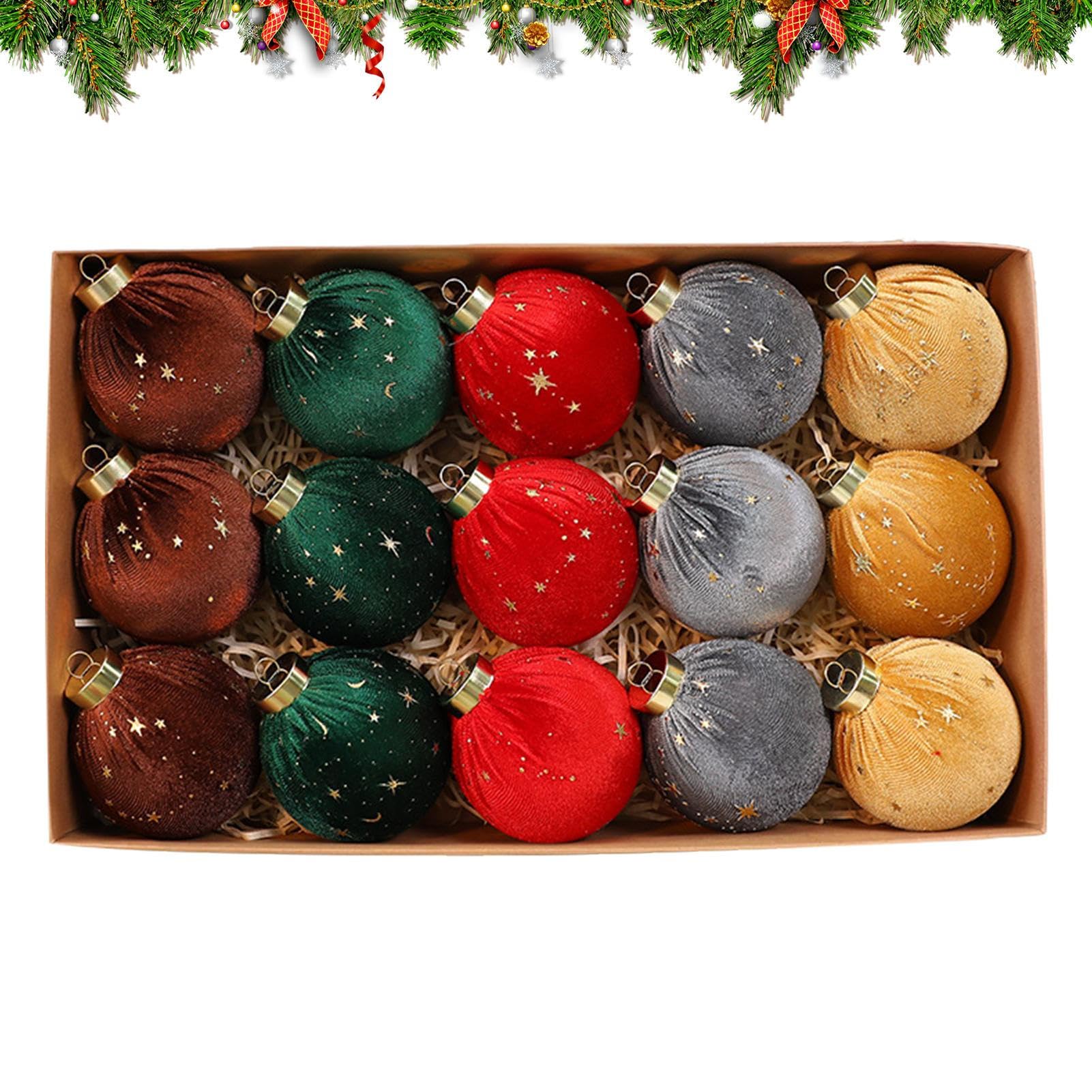 Boules en velours pour sapin de Noël légères avec boucle de suspension x15