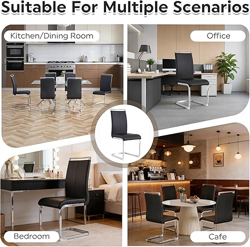Miniatura 8 de Baysitone Juego de 4 sillas de comedor modernas, sillas laterales y de cocina con asiento acolchado de piel sintética, respaldo alto, para comedor,