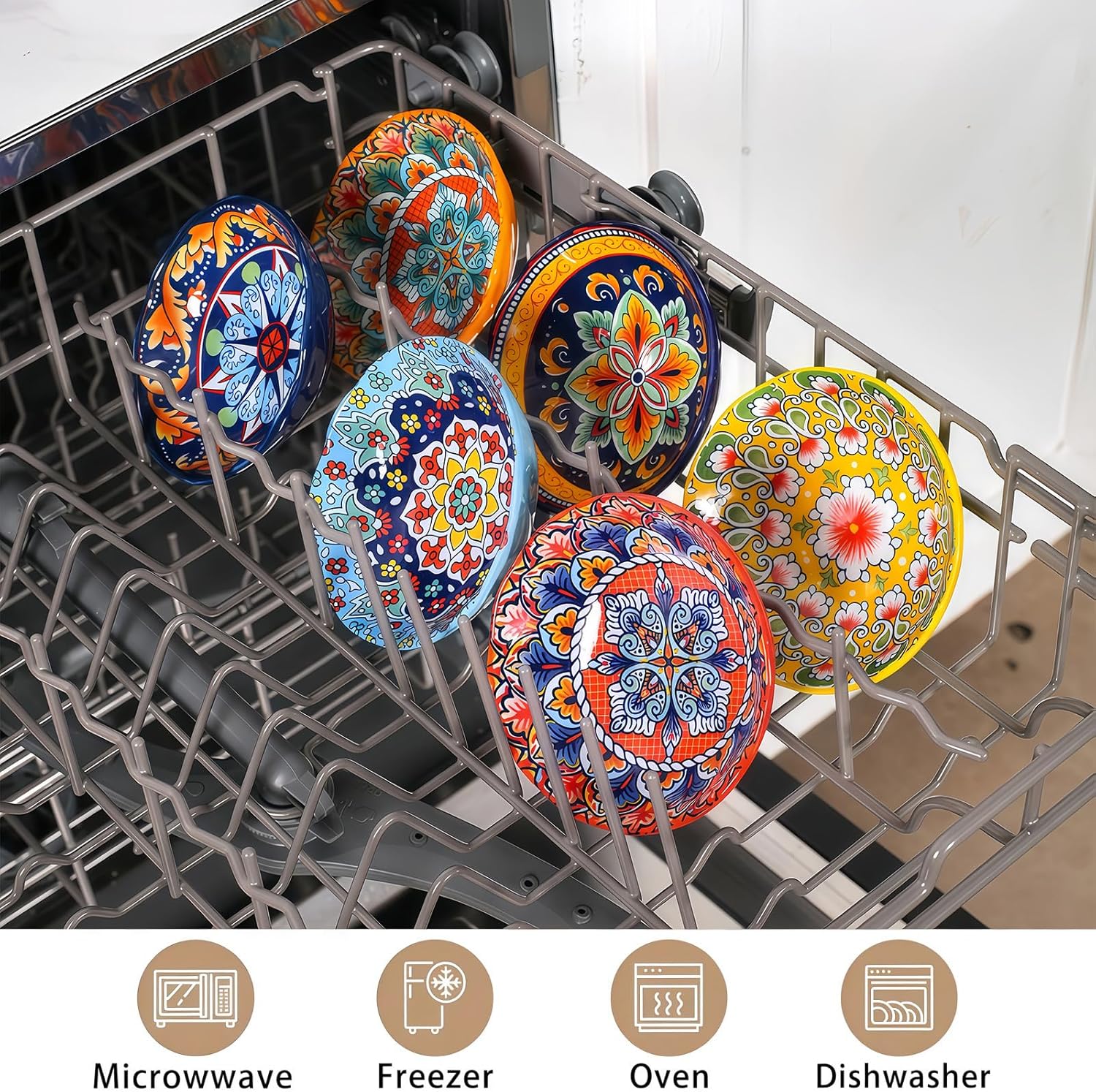 6Piece Bohemian Style Ceramic Bowls 4Inch Dipping Bowls 4.4 oz Suitable for side dishes, condiments, soy sauce, ketchup appetizers and snacks Safe for microwave and oven use