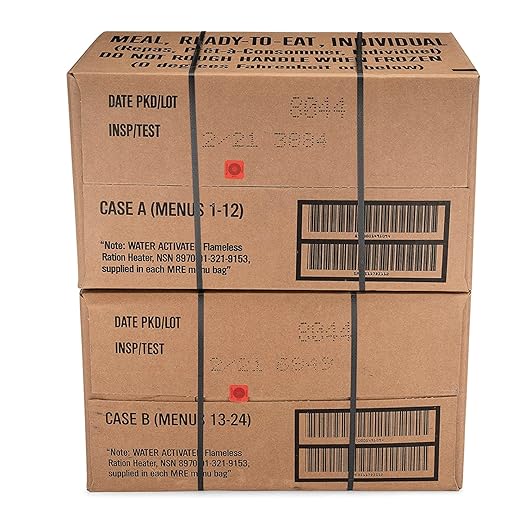 Ameriqual 24ct US Military Surplus MRE Meals Ready to Eat 2021 Inspect A+B Case Bundle Menus 1-24