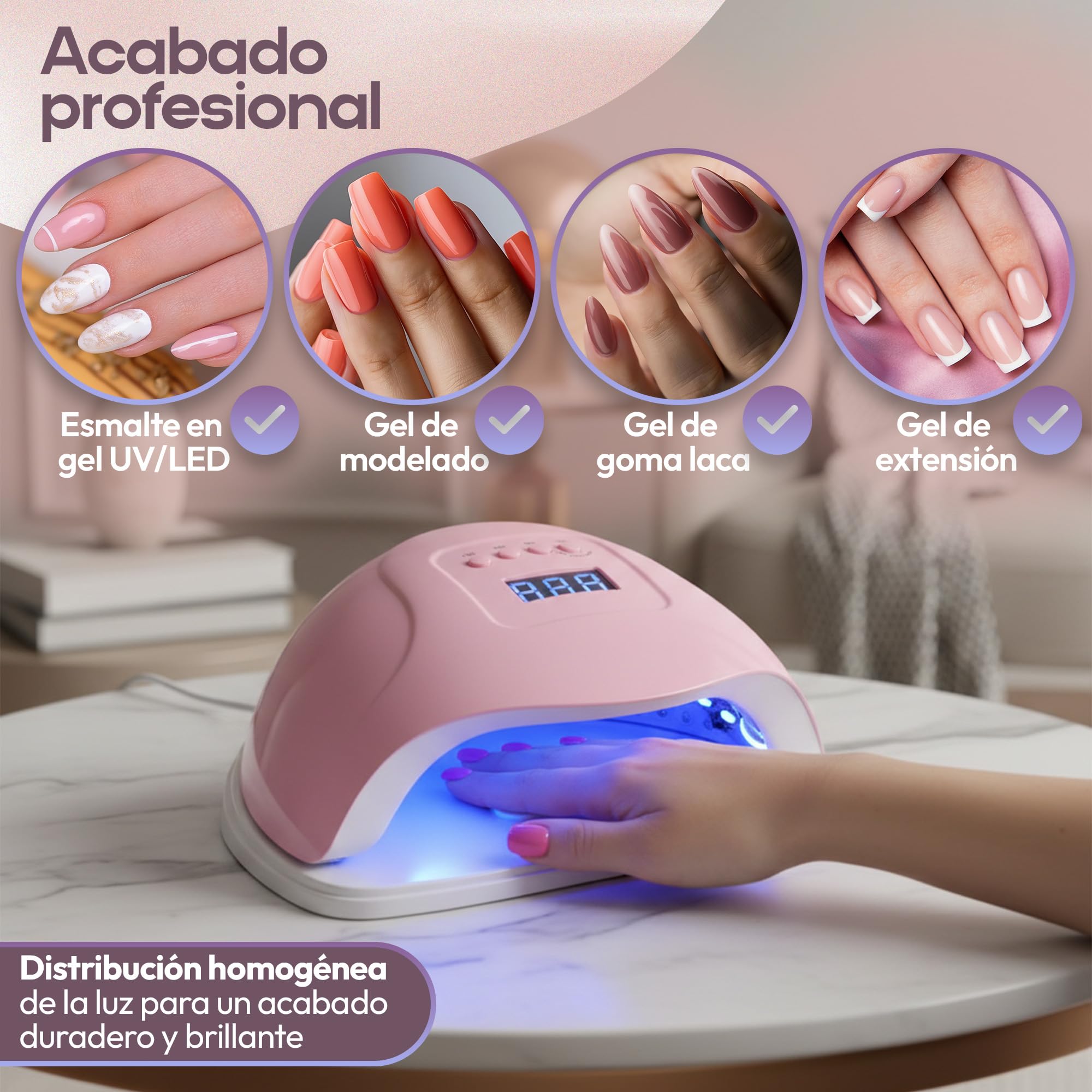 Lámpara Secadora Uñas LED UV 150W con 4 Temporizadores, Secador de Uñas con Sensor Automático