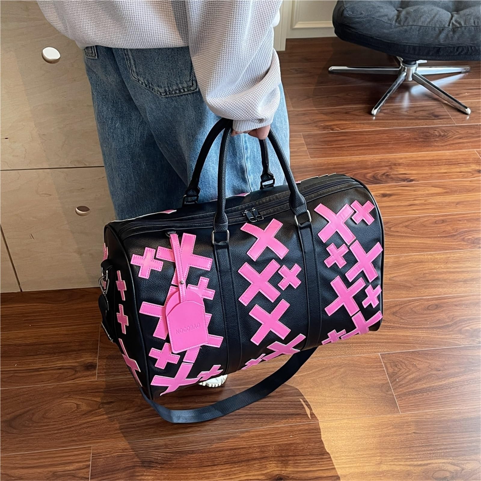 Bolso de Hombro de Viaje de Piel sintética for Mujer, Ideal for Gimnasio, Viajes Cortos.(Pink)