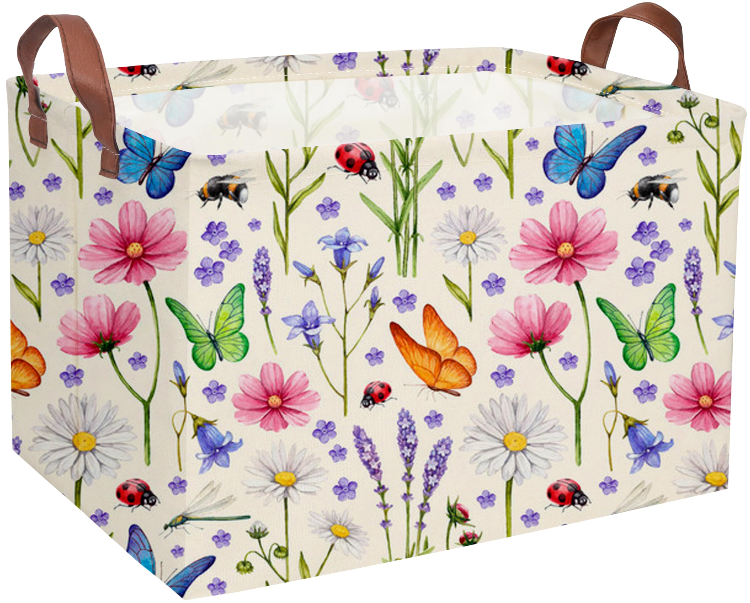 Essme Rectangular Flower Basket,Storage Bins Organizer with Handles for Room Decor, Gift Basket,Shelf Basket.(Flowers)