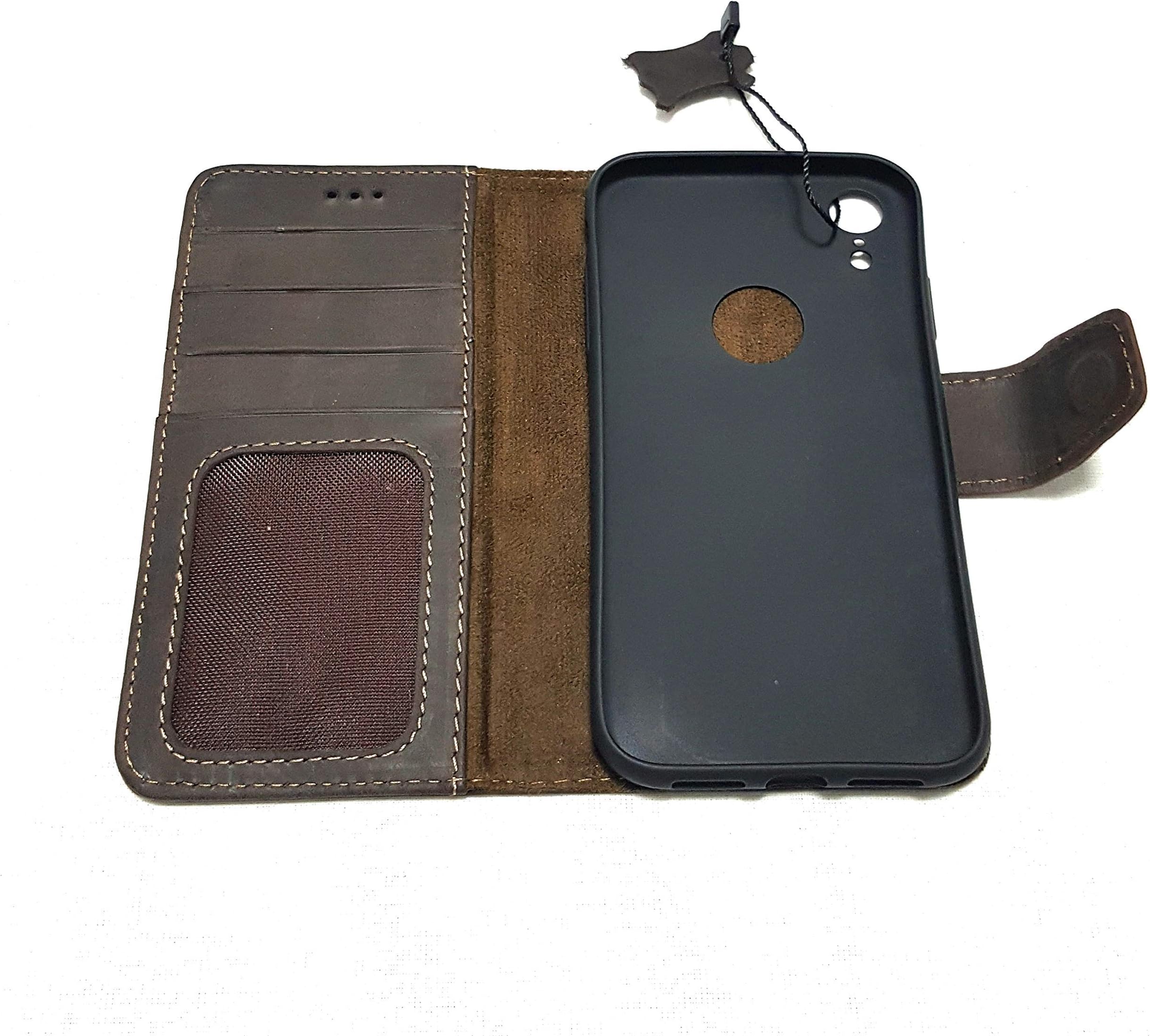 wbazaar Compatible with iphone Xr Genuine Leather Phonecase Folio Case Mobile Cover Dark Brown
