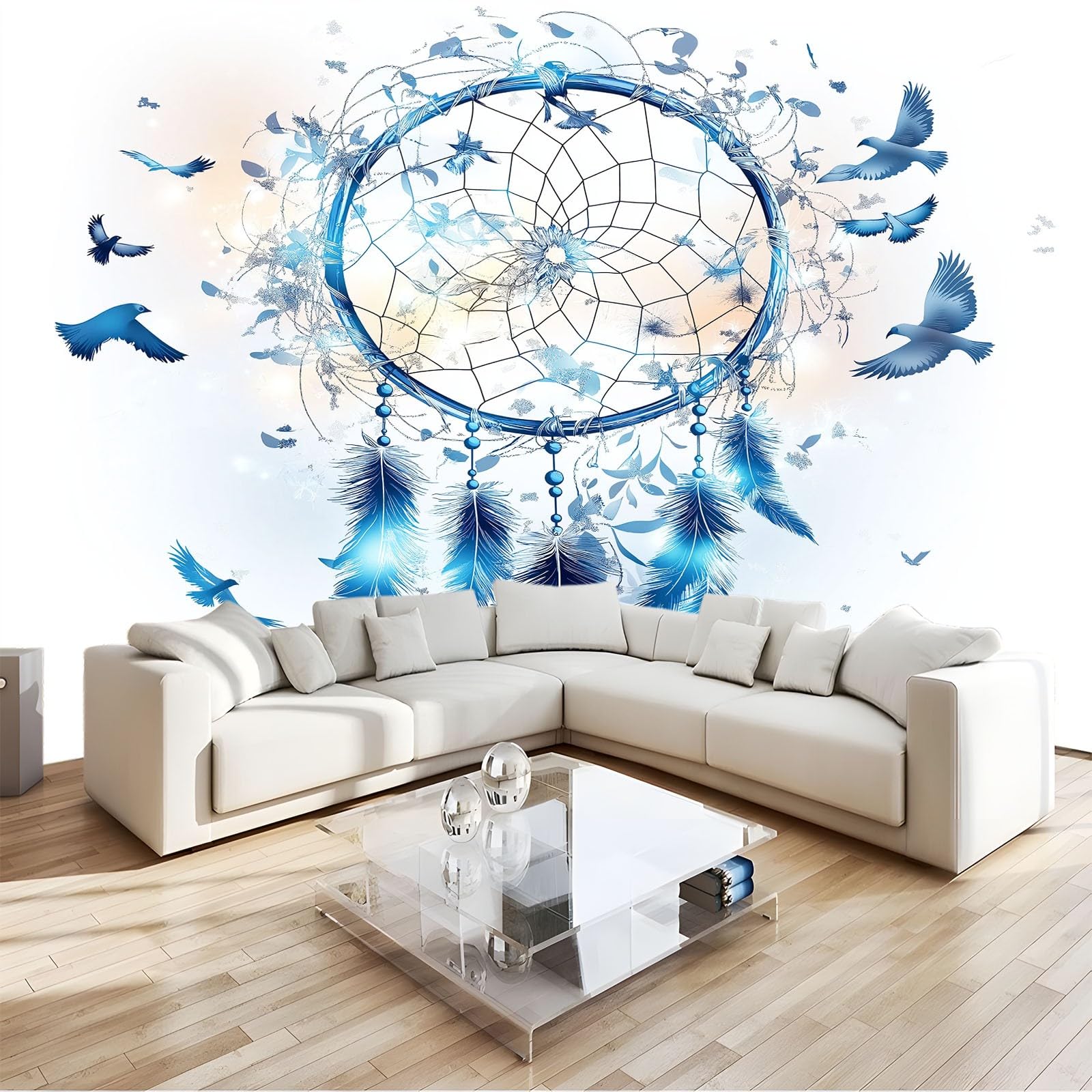 Generico Dream Dream Dream Bird Bird 3D Panoramiczna tapeta 350 x 256 cm, fototapeta z włókniny | Dekoracja Fototapeta Niebieska sypialnia dla dzieci,