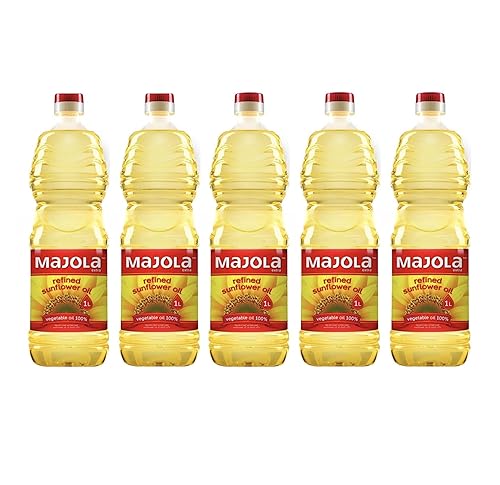 MAJOLA de aceite de girasol Ucrania 100% puro, sin OMG, con vitamina E 1 L (33.8 onzas líquidas) x 5