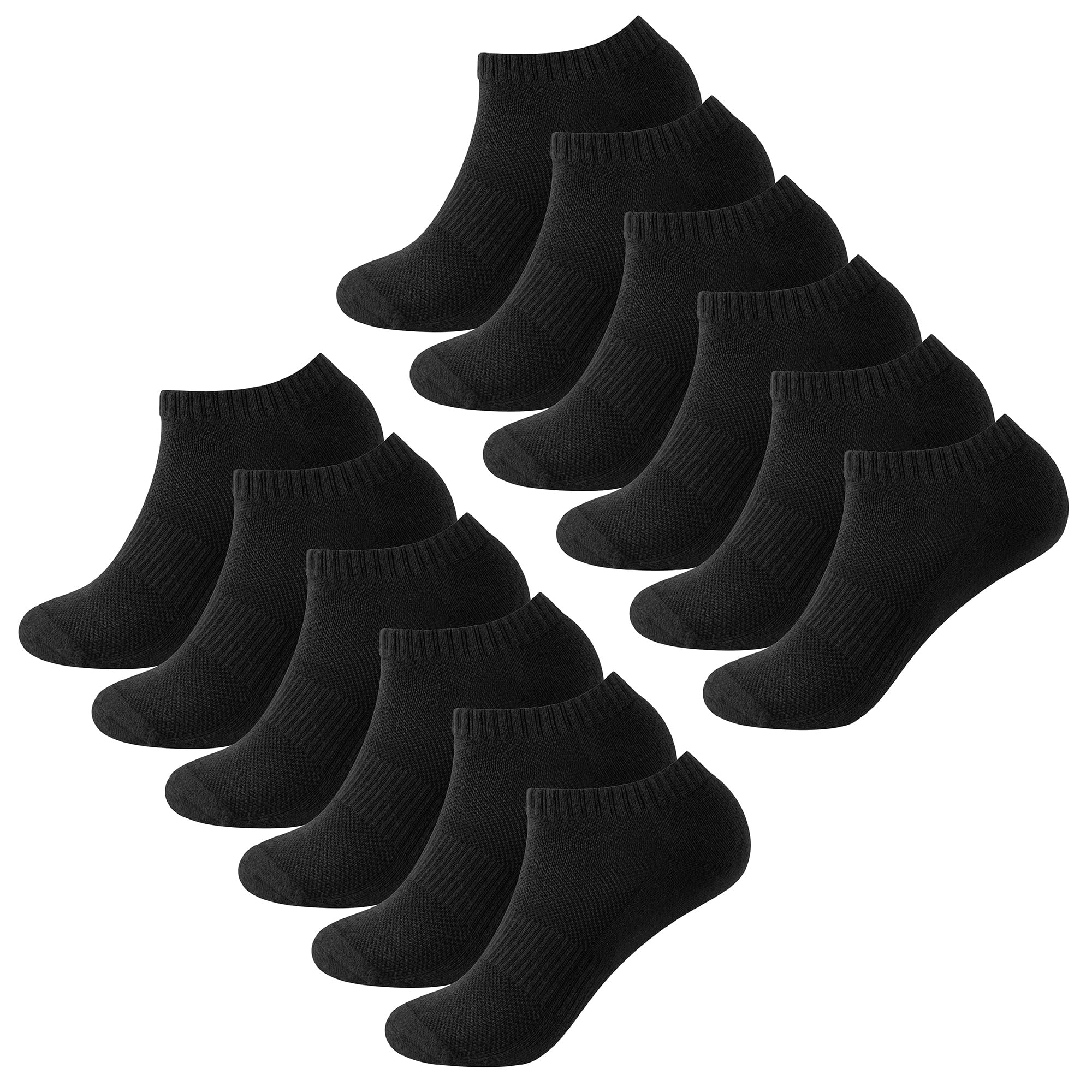 The Essentials Wardrobe 12PK Mens Half Terry Trainer Socks - UK 6-8.5/EU 39-42.5 - Black