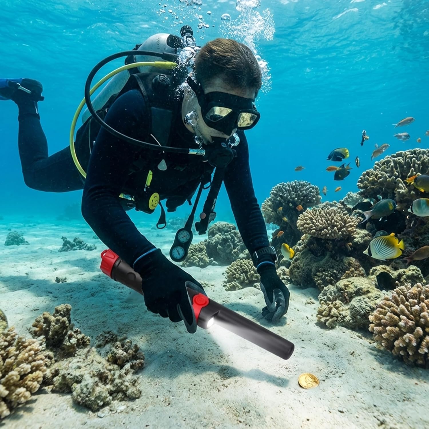 Metal Detector Waterproof Pinpointer 360° IP68 Metal Detector Wand for Adults & Kids Handheld Metal Detector Gold Tester Pen Search Treasure