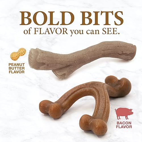 Miniatura 3 de Nylabone Paquete de juguetes masticables fuertes para masticar para perros, estilo gourmet, tocino y mantequilla de maní, grandegigante (2 unidades)