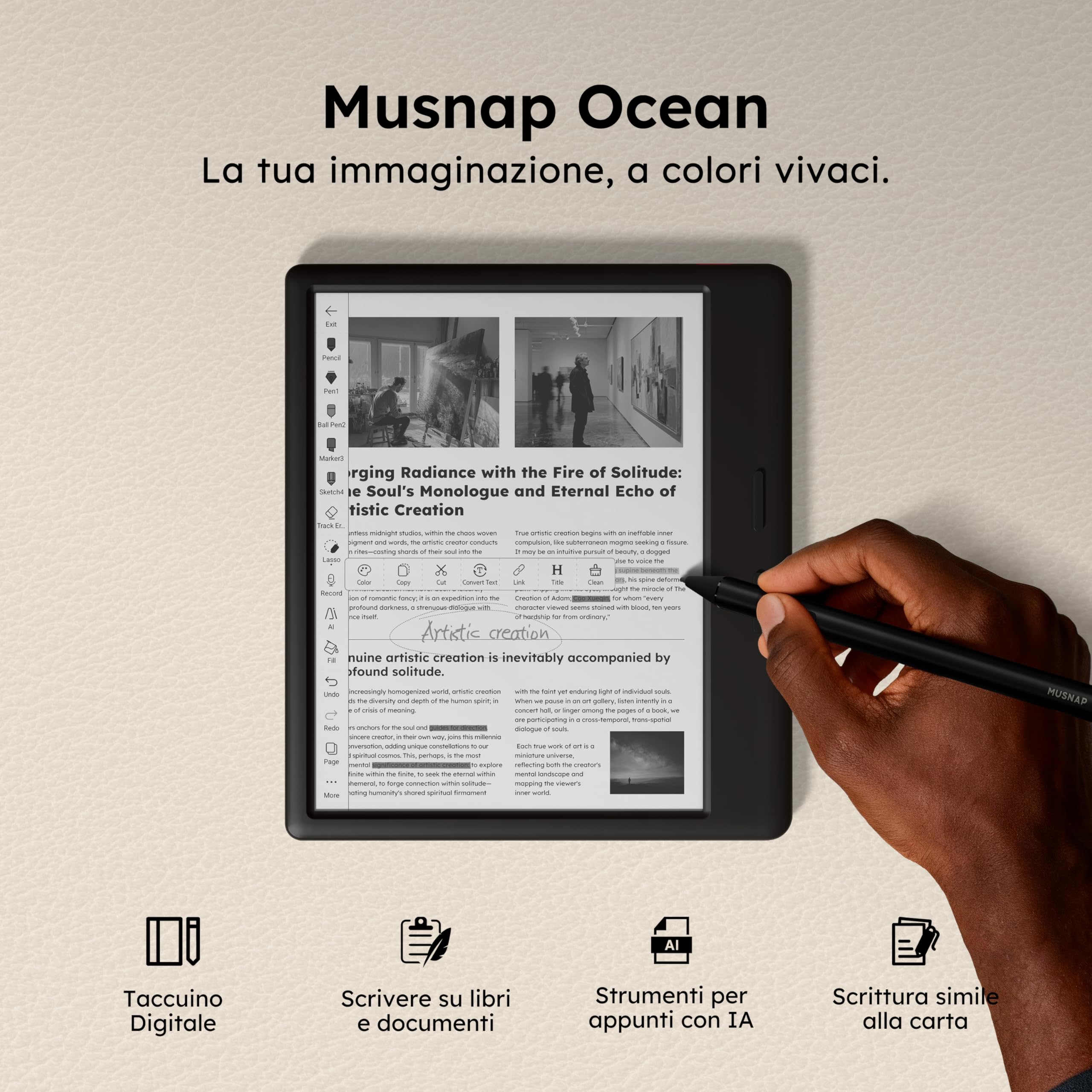 Ocean 64GB+4GB 17,8 cm (7 pollici) eBook Reader Supporta la Scrittura a Mano, Tablet con Display E-Ink da 17,8 cm (7 pollici) con Batteria a Lunga Durata per Lettura e Scrittura (Pennino Musnap
