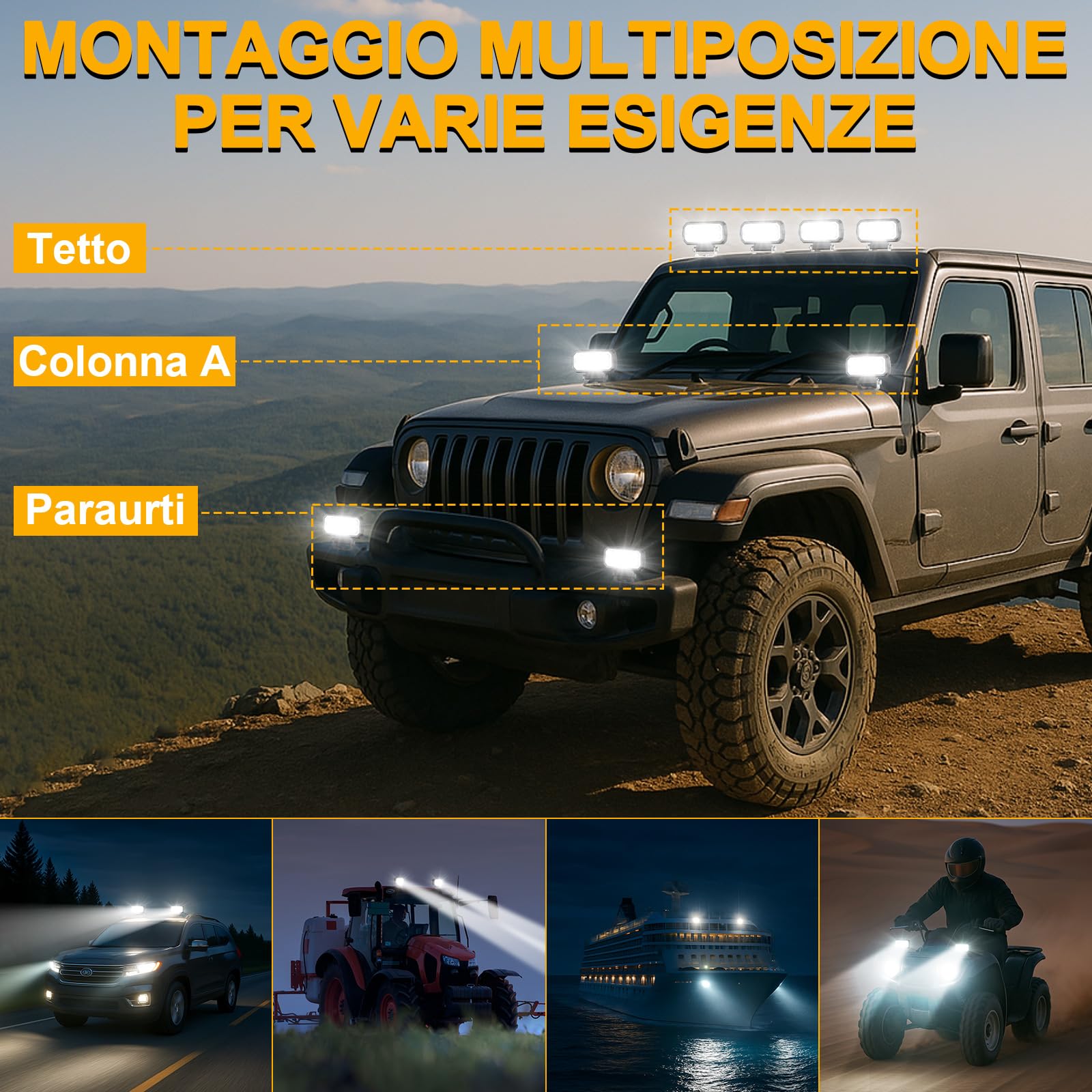 antom 2 pezzi Faro LED 168W 9-60V 18000 lumen IP68 impermeabile Ideale per escavatori, trattori, camion, SUV, motociclette, illuminazione di cantiere e avventure notturne