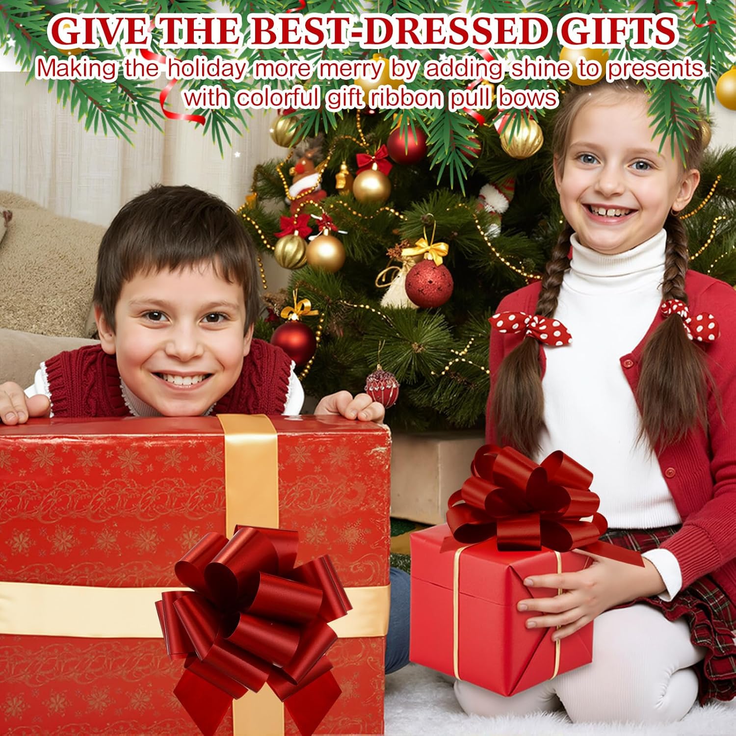 WILLBOND 100 Pcs 5 Inch Christmas Pull Bows Wrapping Gift Bows with Ribbon Present Box Basket Decoration for Christmas Birthday Wedding Holiday Packaging Decor (Red) - Image 7