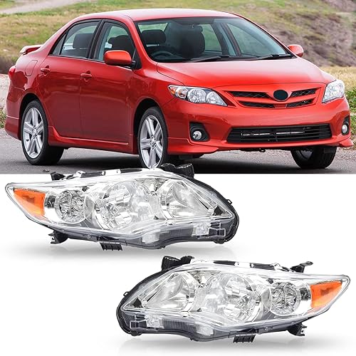 Rongxu Auto Corolla Headlight Assembly Compatible with Toyota Corolla 2011 2012 2013 Headlamps(US Built Models Only) Replacement Chrome Housing, 2PCS