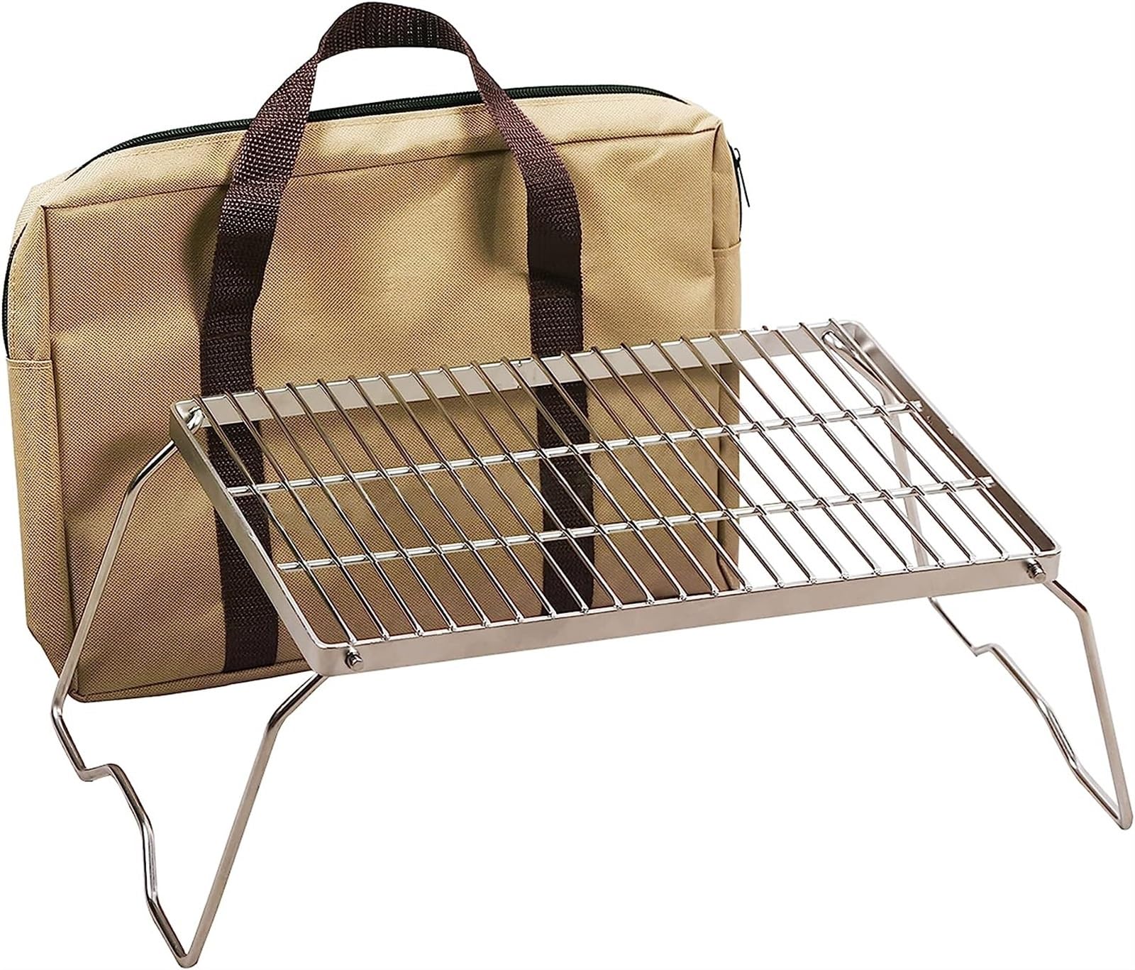 THE WHITE SHOP Folding Campfire Grill 304 Stainless Steel Grate, Heavy Duty Portable Camping Grill with Legs Carrying Bag