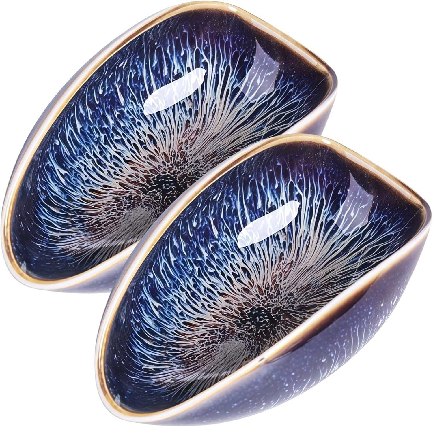 Two Ceramic Scoops, Tenmoku Glazed Bowls, For Tea, Coffee, Spice, Jewelry, Decorative Dishes, 4.4 X 2.6 X 1.8 In