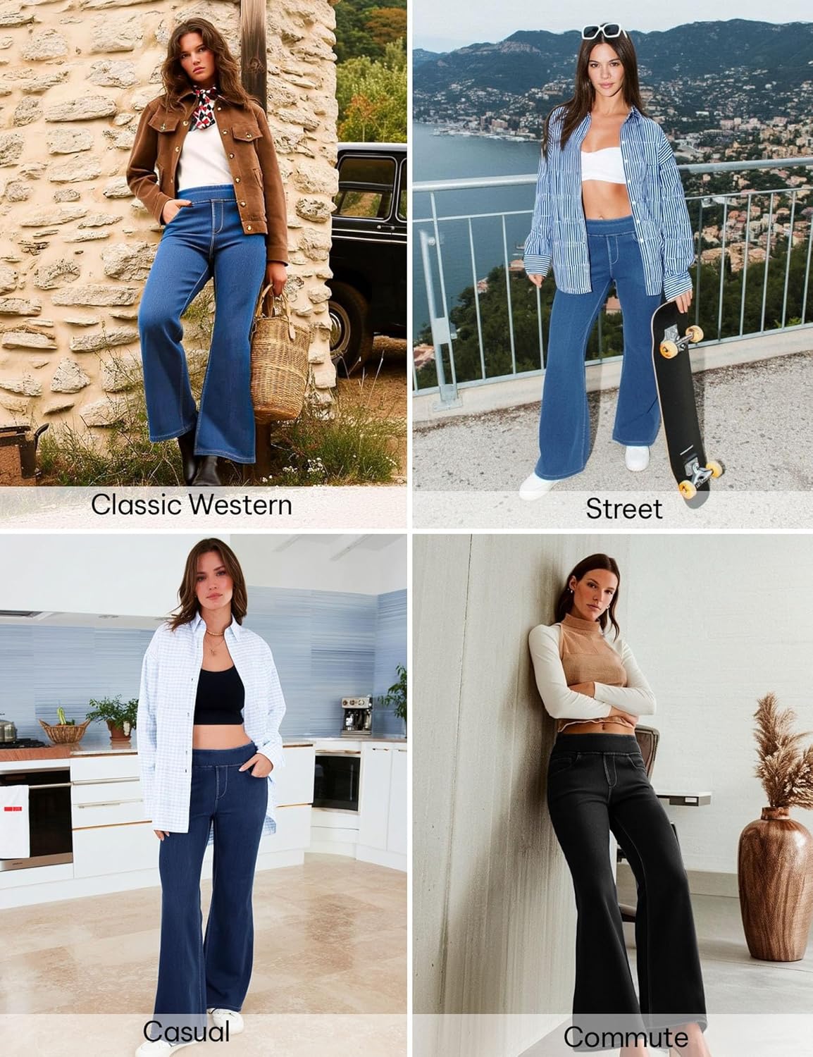 AVAMO Stretchy Flare Jeans for Women High Waisted Pull On Bell Bottom Jeans Trendy Elastic Tummy Control Denim Pants - Image 7