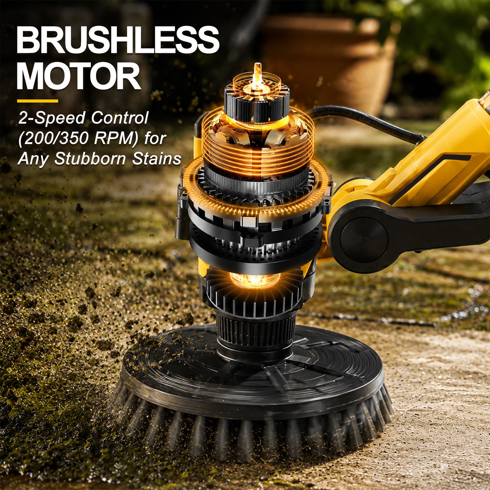 Scrubber senza spazzole senza fili da 15,2 cm, compatibile con DeWalt 20 V Max (solo strumento), 2 velocità 350 giri/min, spazzola elettrica per pavimenti con valvola per tubo dell'acqua, testa