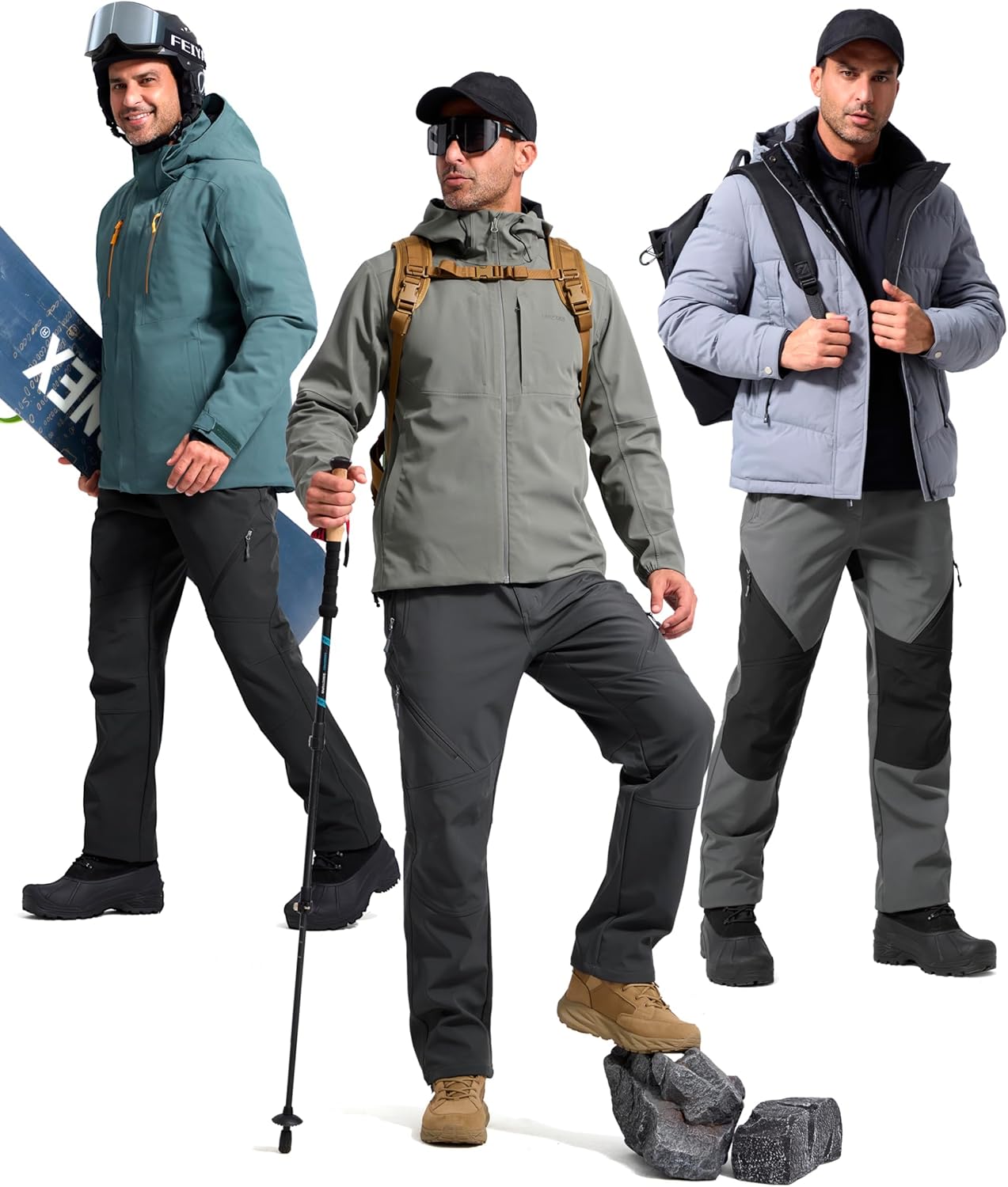FREE SOLDIER Men's Fleece Lined Outdoor Cargo Hiking Pants Water Repellent Softshell Snow Ski Pants with Zipper Pockets - Image 8